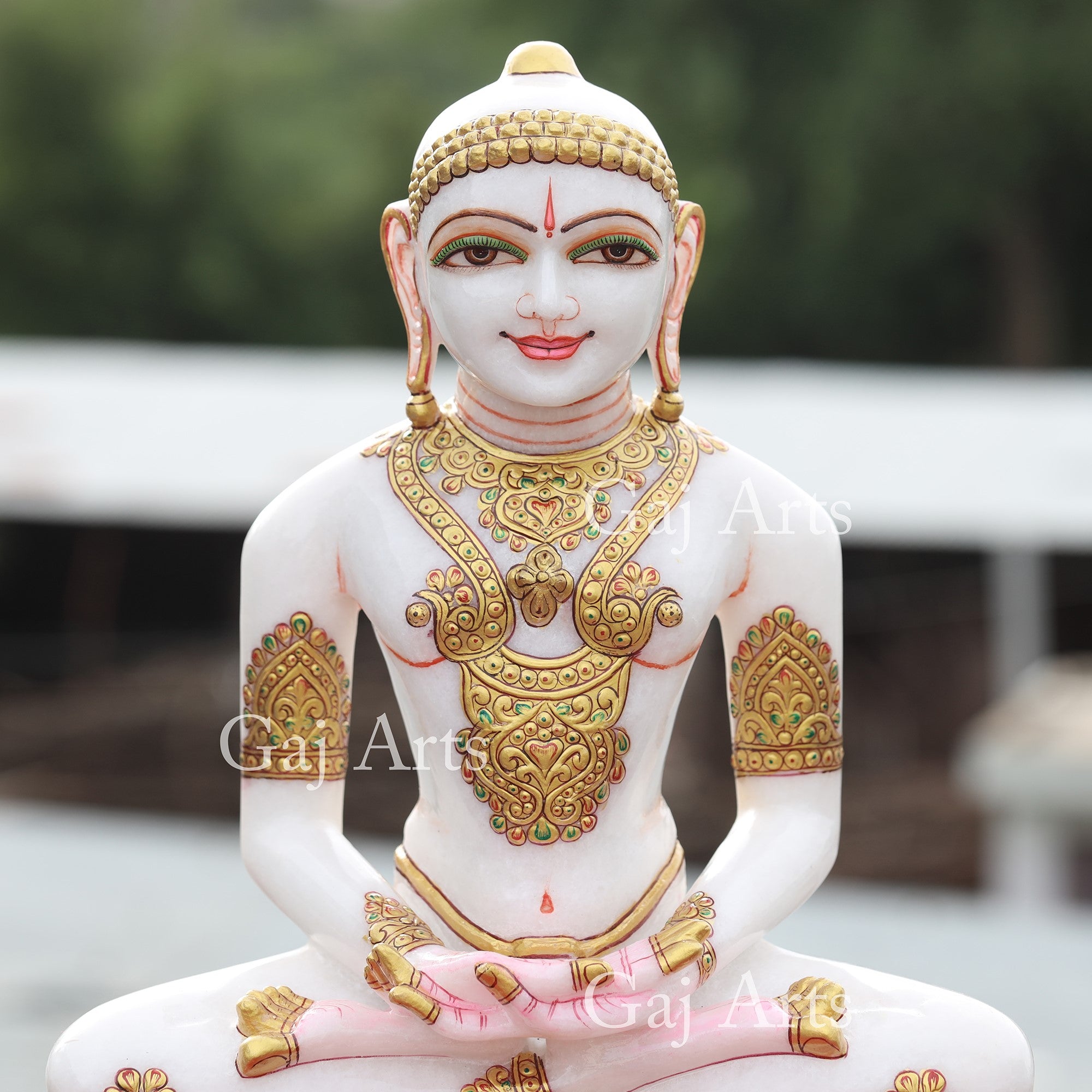 White Makrana Marble Jain Idol | 15 Inch