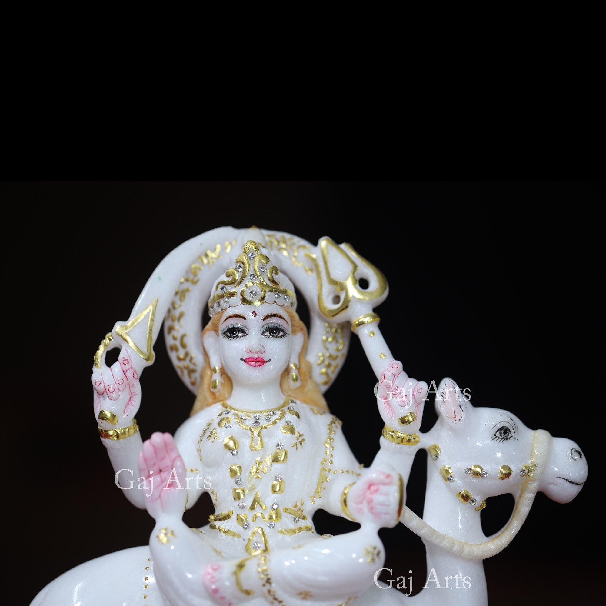 White Makrana Marble Dasha Maa Idol | 12 Inch