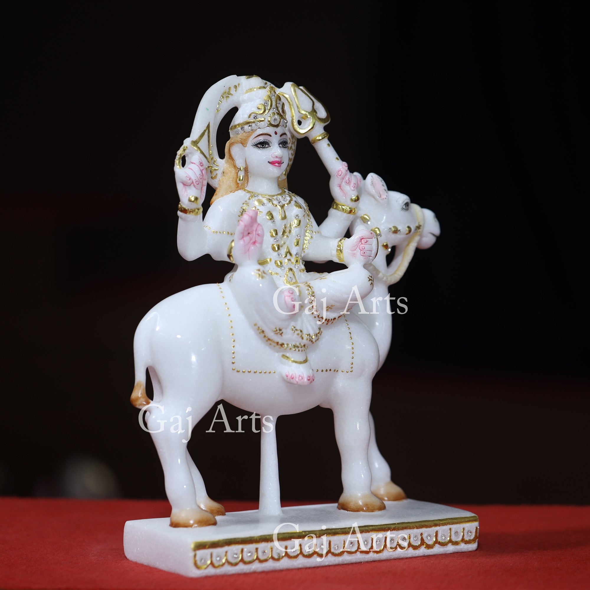 White Makrana Marble Dasha Maa Idol | 12 Inch