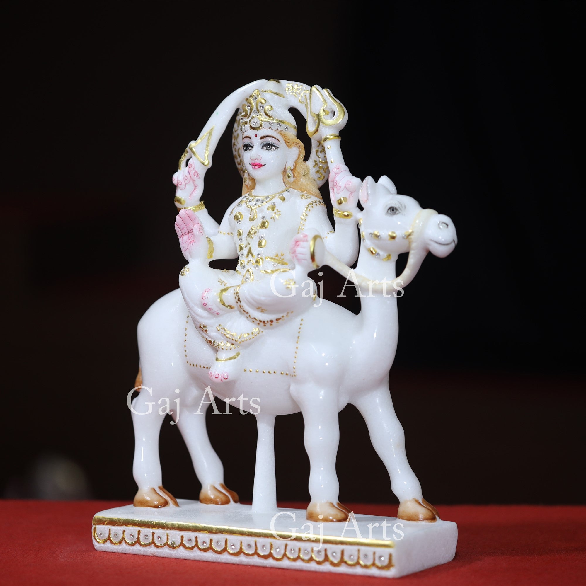 White Makrana Marble Dasha Maa Idol | 12 Inch