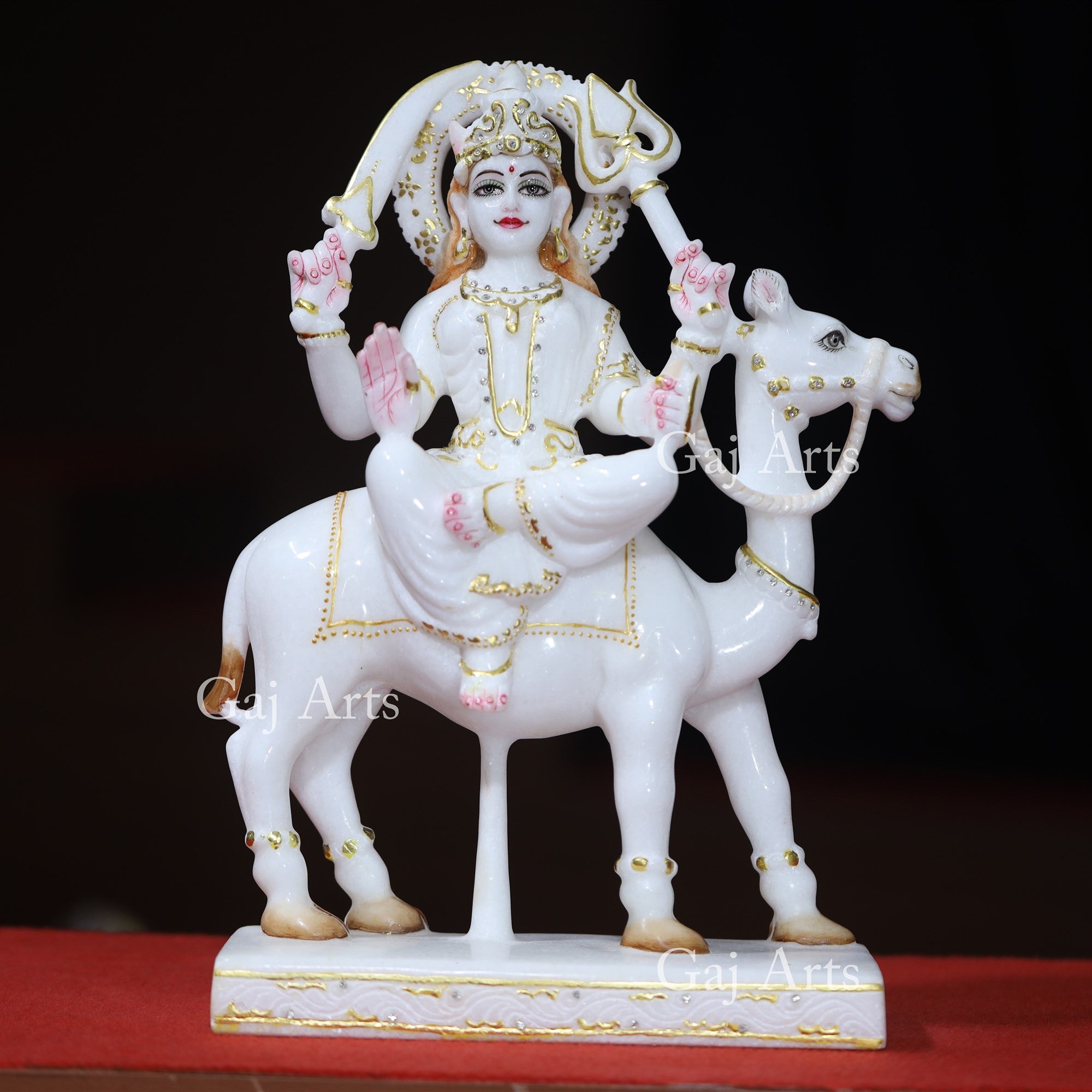 White Makrana Marble Dasha Maa Statue | 15 Inch