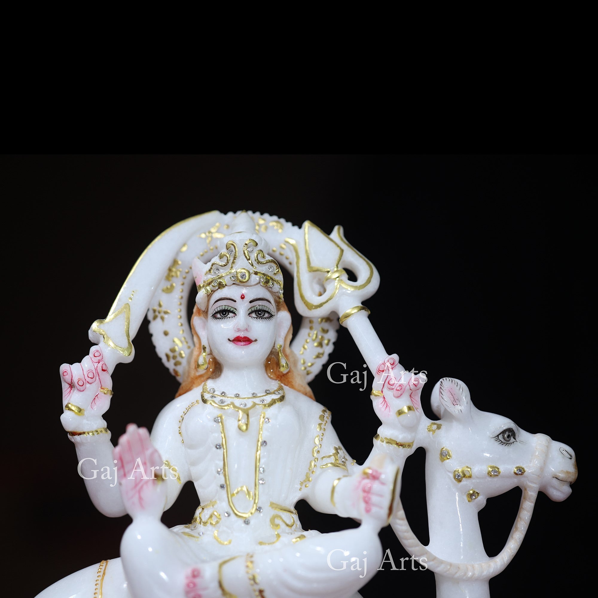 White Makrana Marble Dasha Maa Statue | 15 Inch