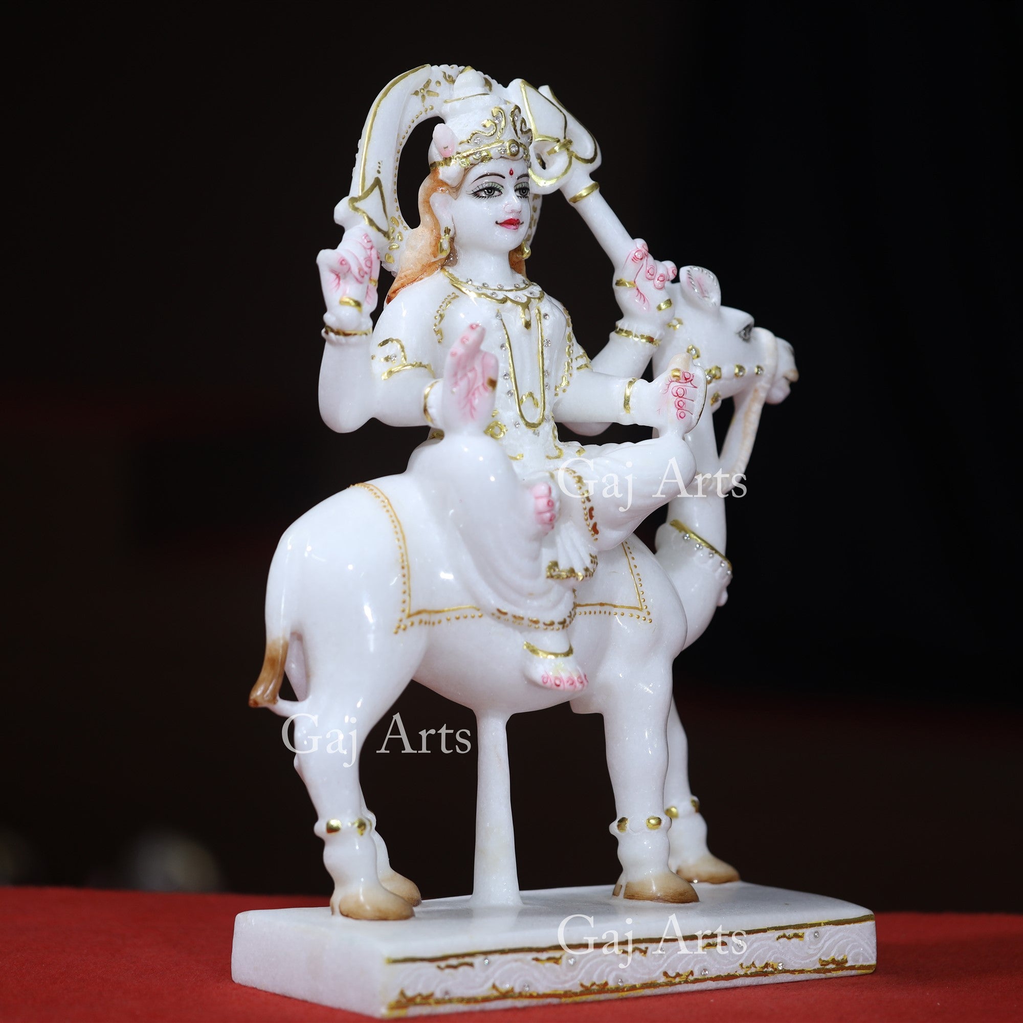 White Makrana Marble Dasha Maa Statue | 15 Inch