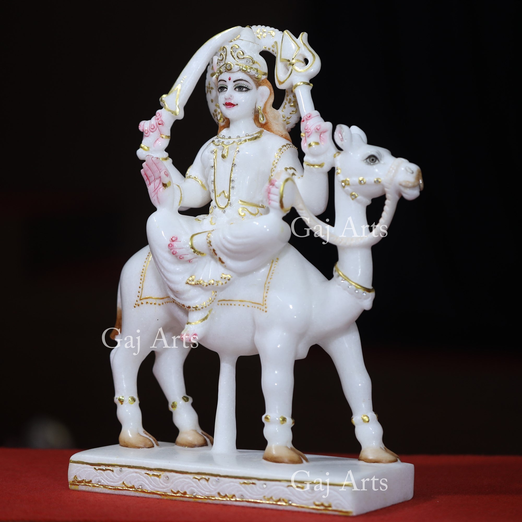 White Makrana Marble Dasha Maa Statue | 15 Inch