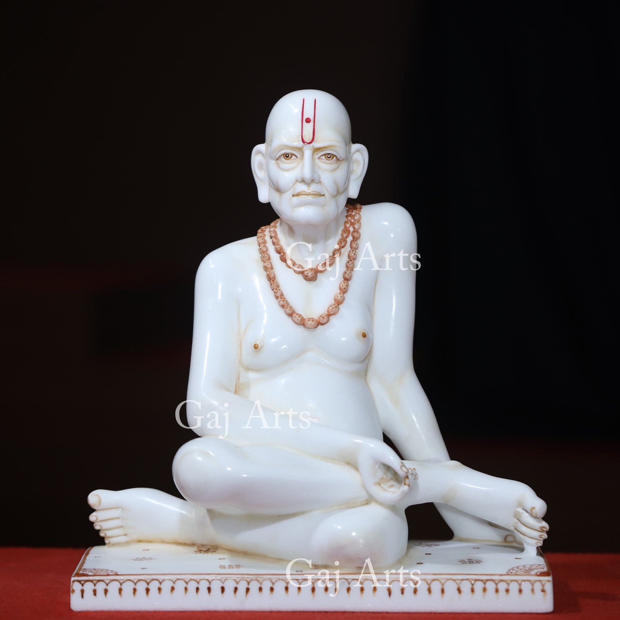 Makrana White Marble Swami Samarth Statue with Mala | 15 Inch