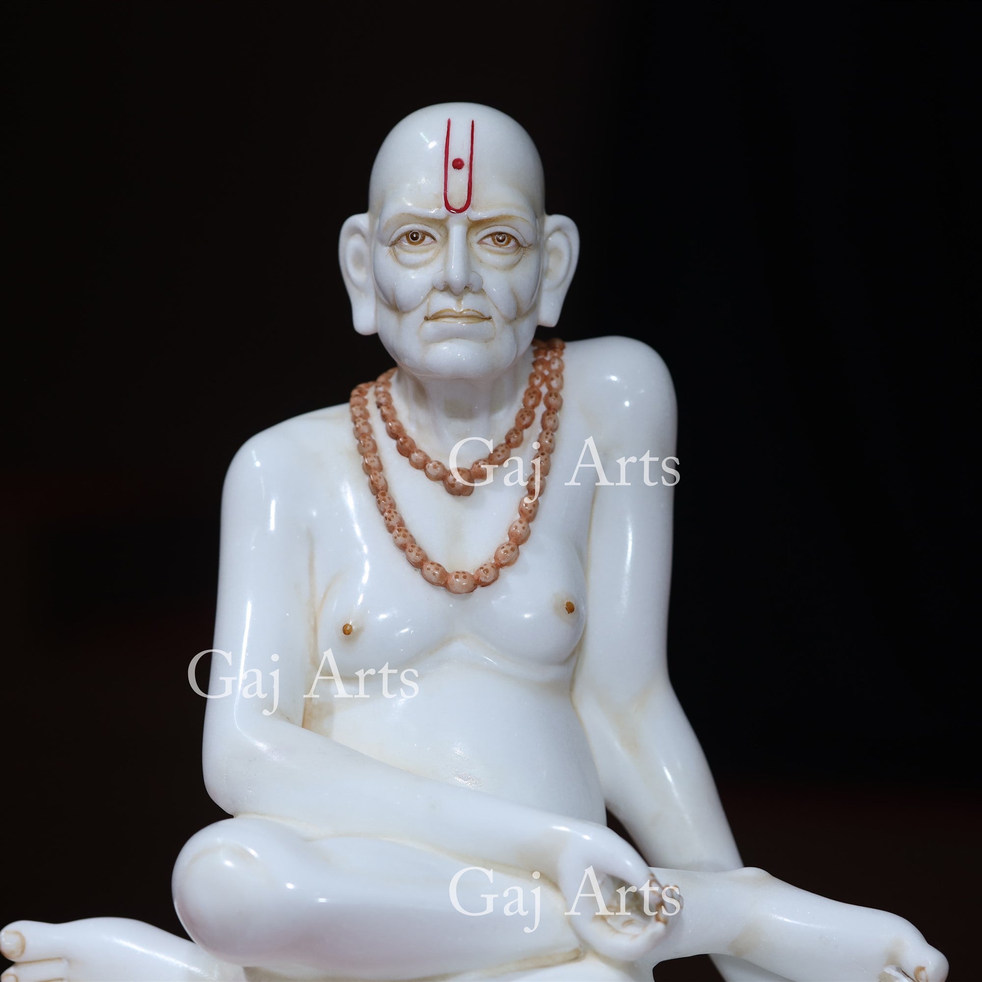Makrana White Marble Swami Samarth Statue with Mala | 15 Inch