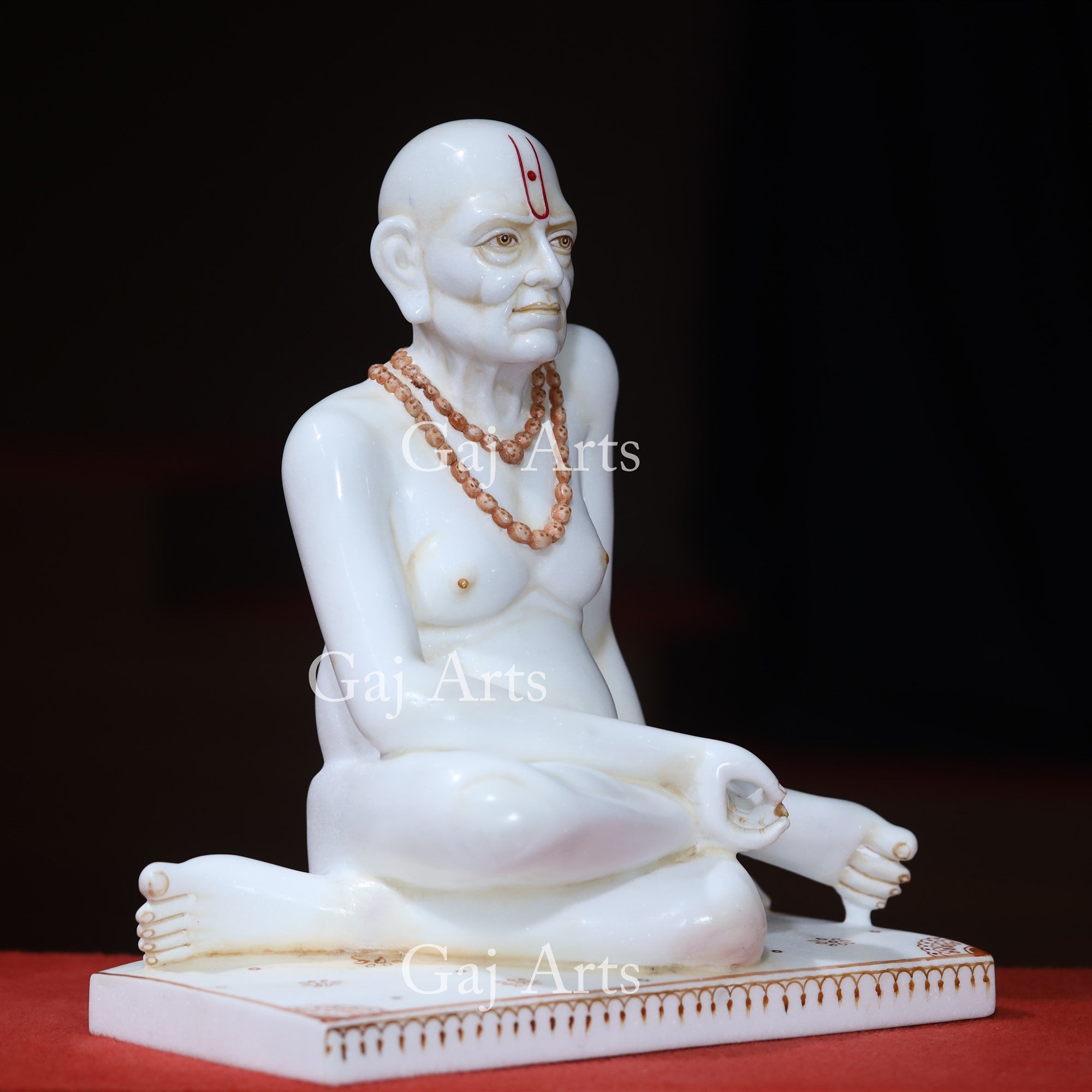 Makrana White Marble Swami Samarth Statue with Mala | 15 Inch