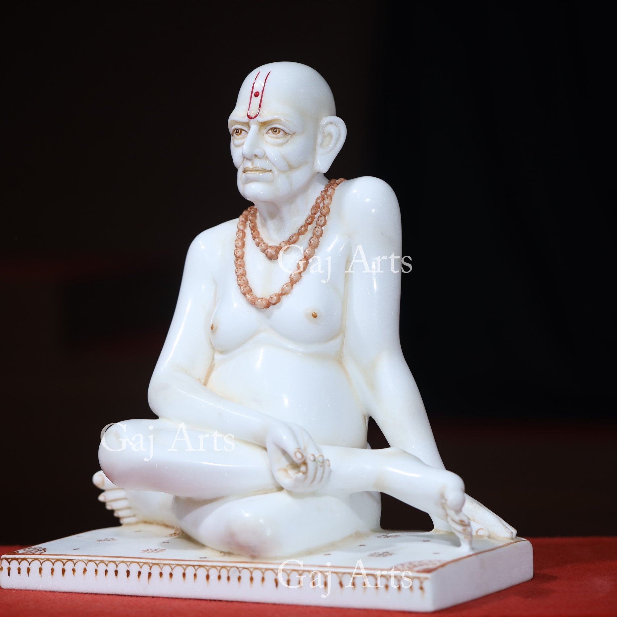 Makrana White Marble Swami Samarth Statue with Mala | 15 Inch