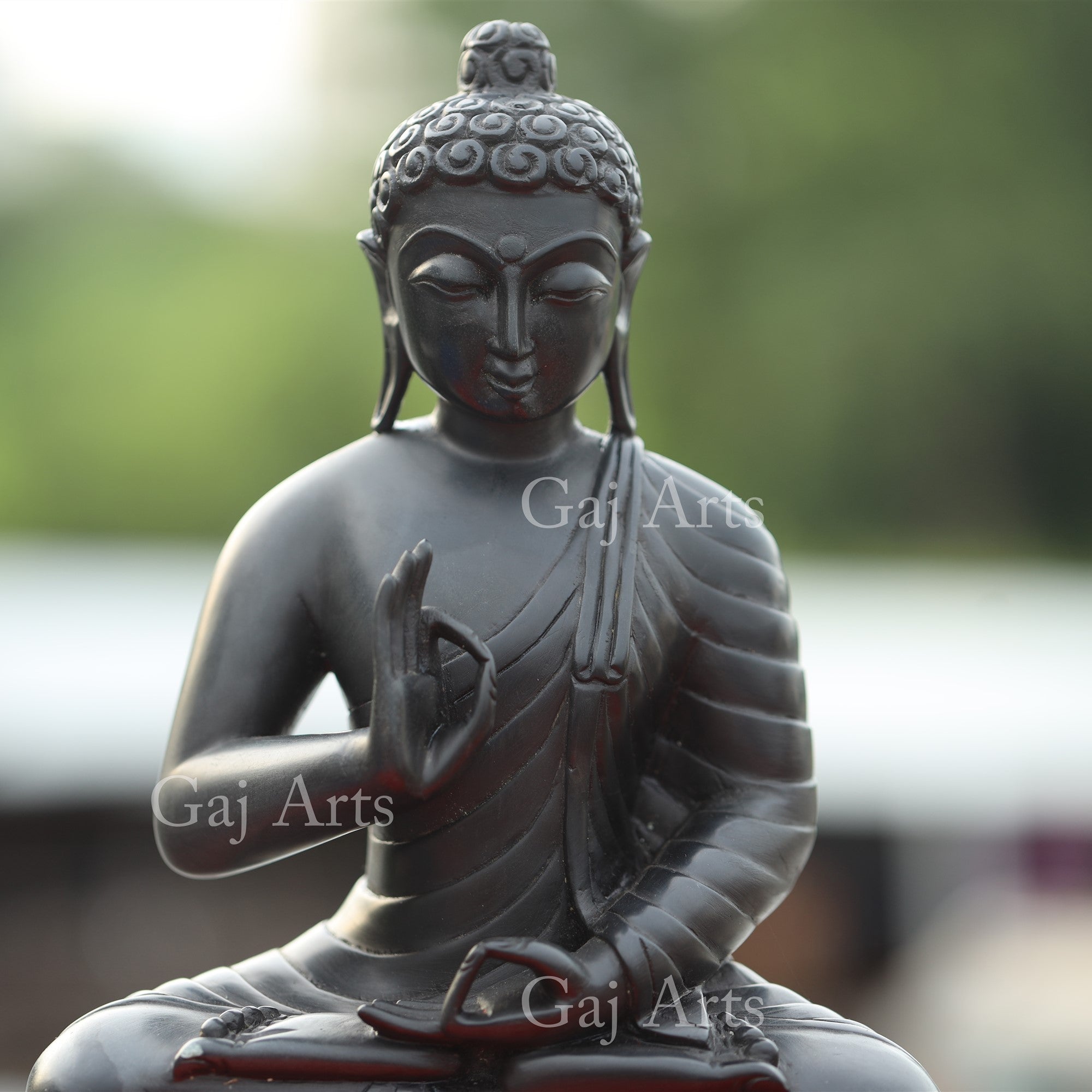Black Marble Sitting Buddha Statue | 12 Inch