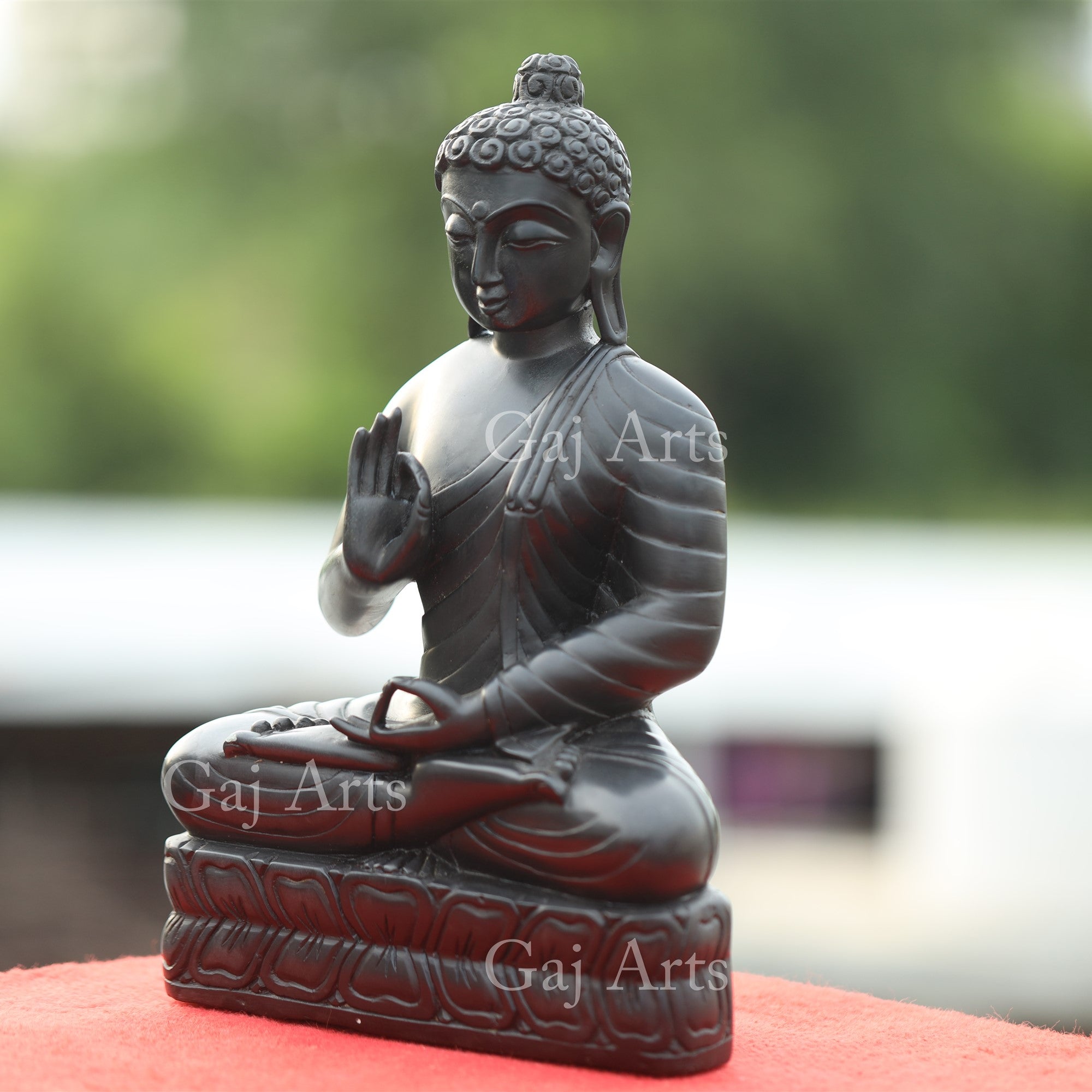 Black Marble Sitting Buddha Statue | 12 Inch