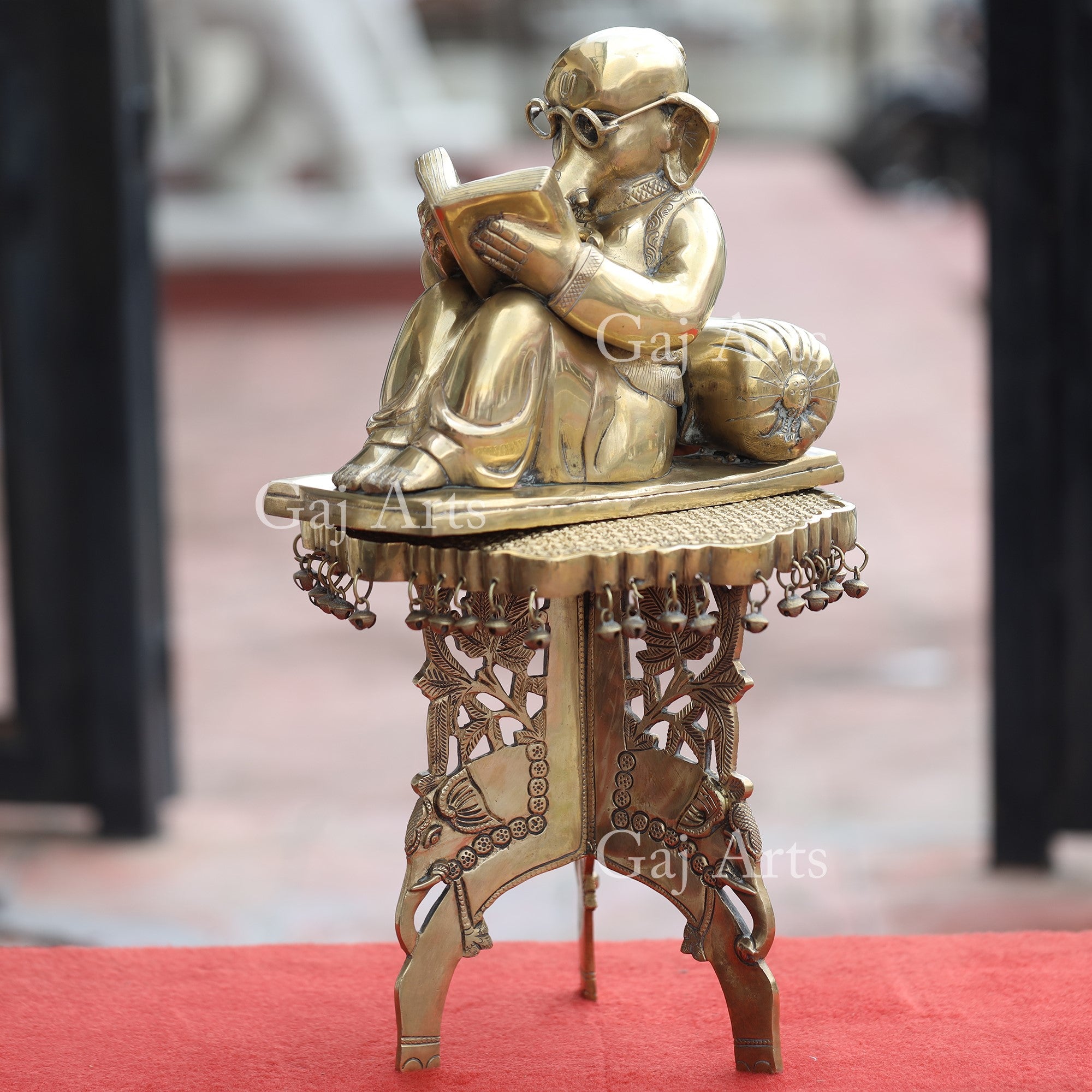 Metal Reading Ganpati Figurine | 22 Inch