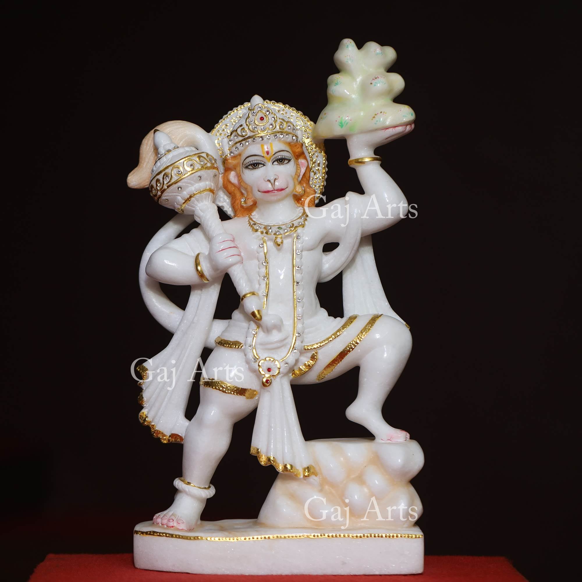 White Makrana Marble Veer Hanuman Ji Idol | 15 Inch