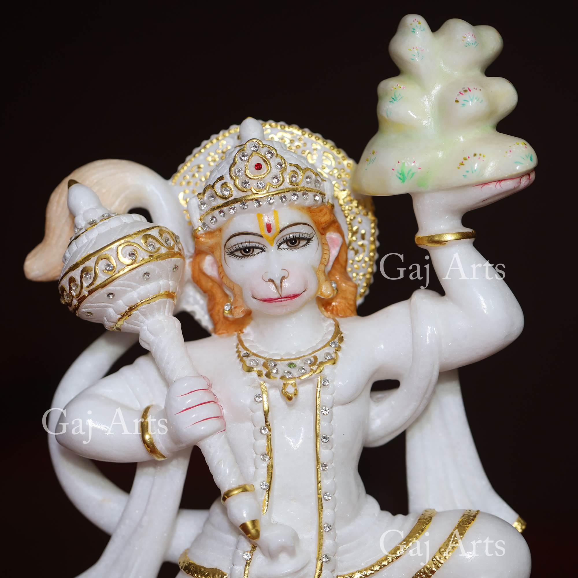 White Makrana Marble Veer Hanuman Ji Idol | 15 Inch