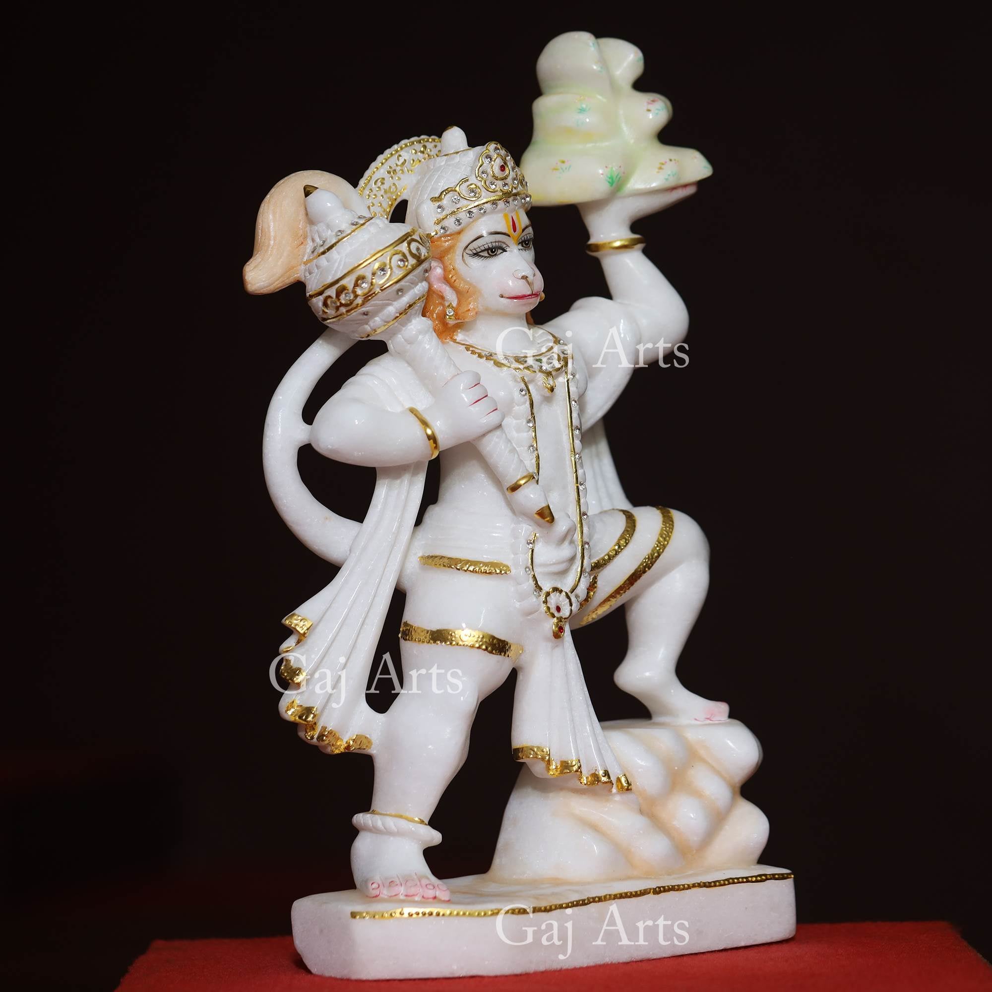 White Makrana Marble Veer Hanuman Ji Idol | 15 Inch