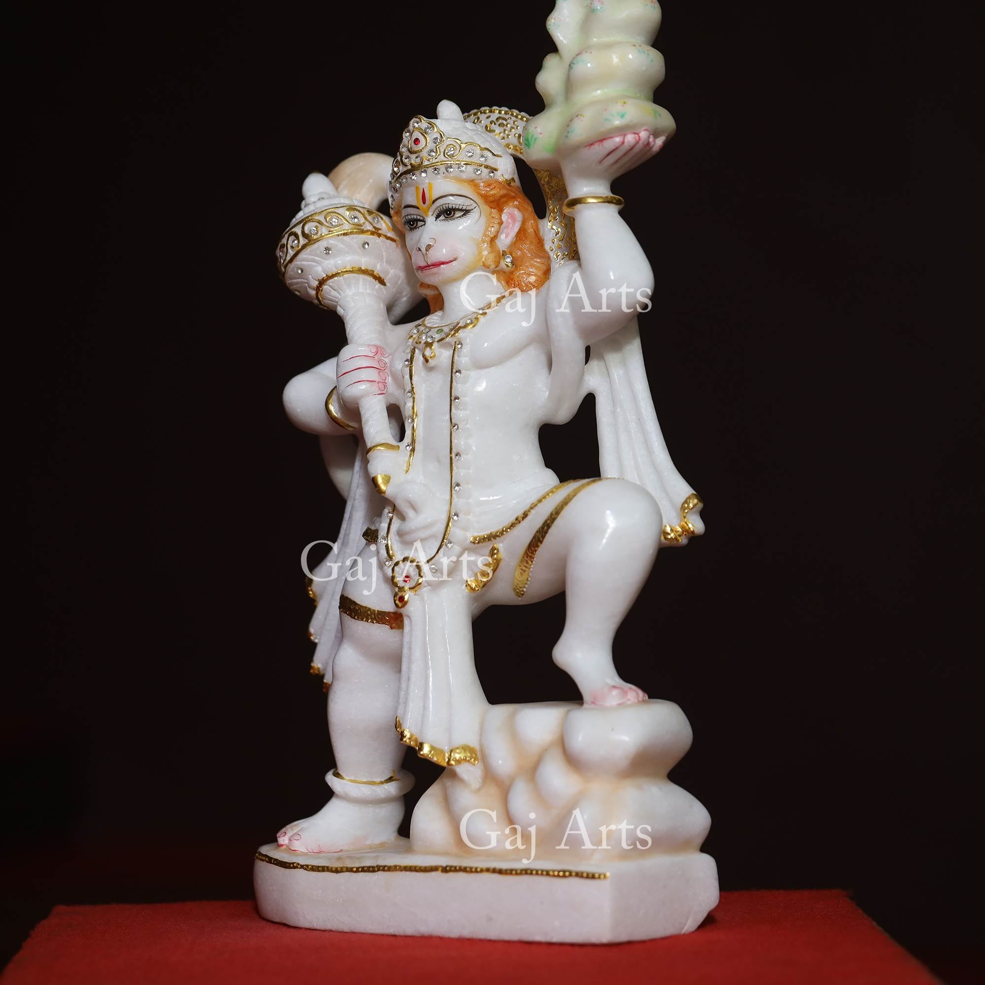 White Makrana Marble Veer Hanuman Ji Idol | 15 Inch