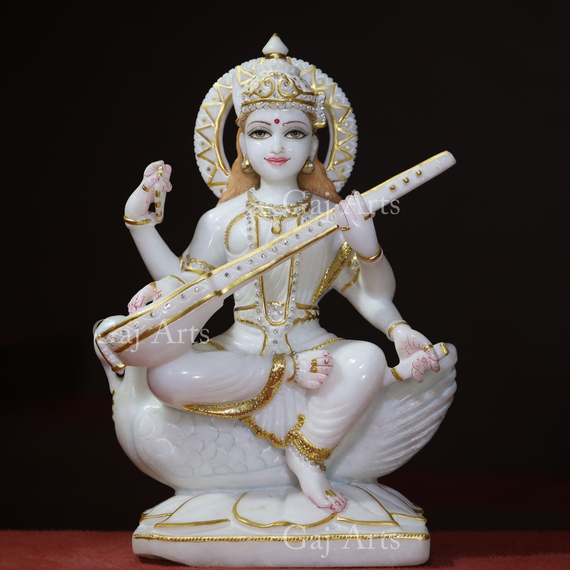 White Marble Saraswati Mata Statue | 18 Inch