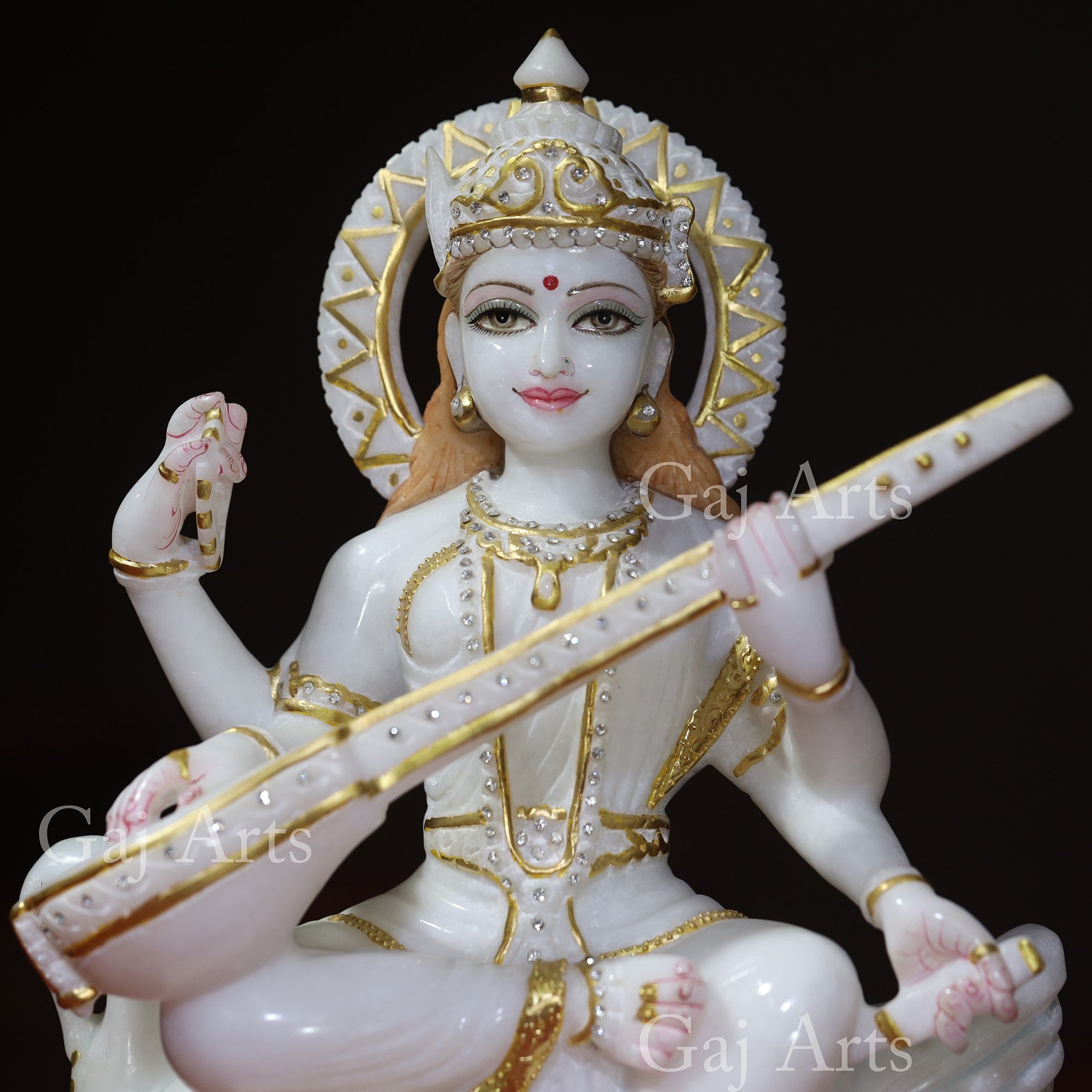 White Marble Saraswati Mata Statue | 18 Inch