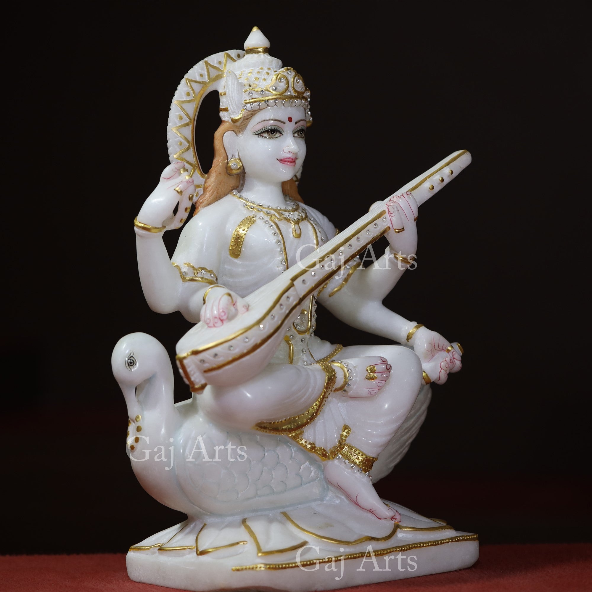 White Marble Saraswati Mata Statue | 18 Inch