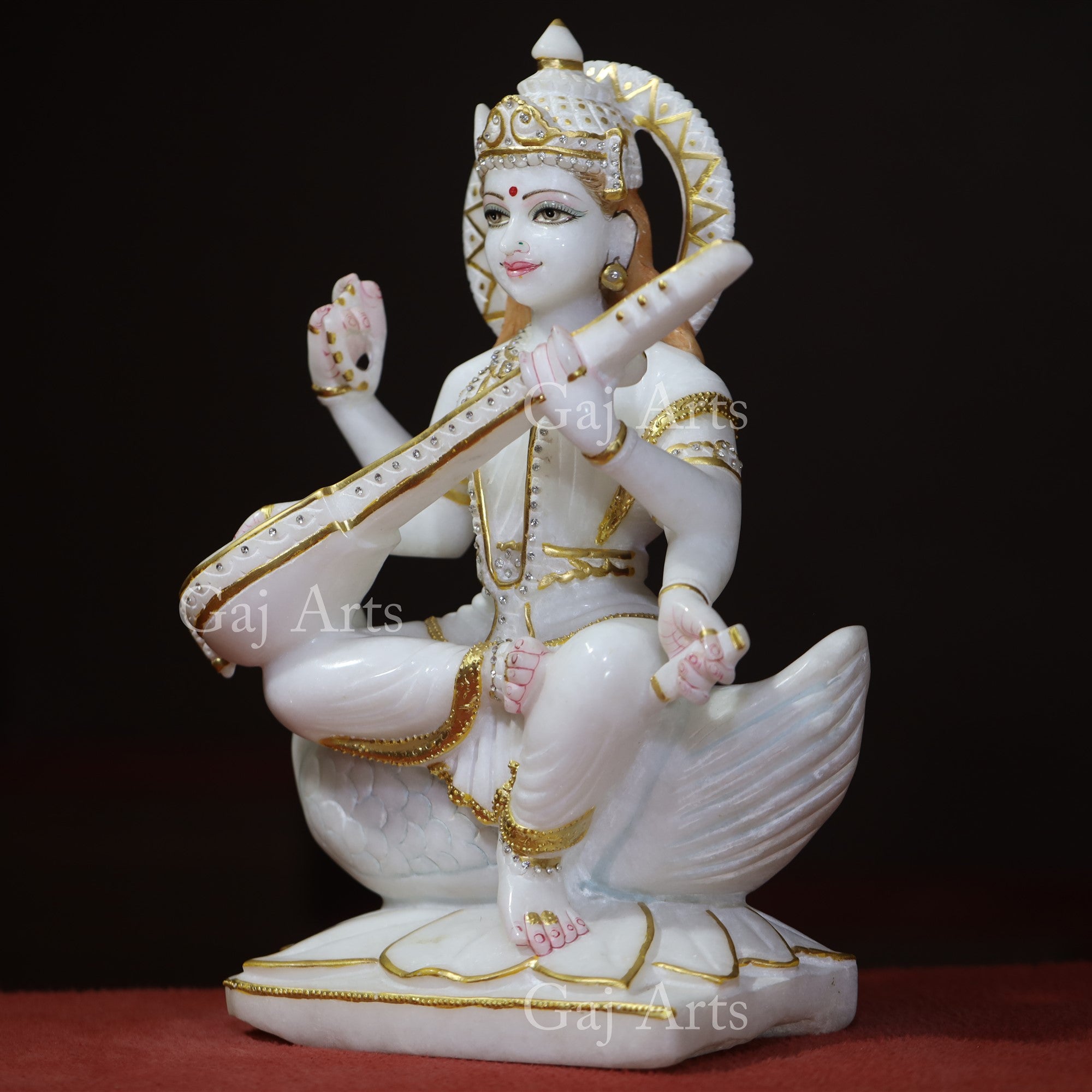 White Marble Saraswati Mata Statue | 18 Inch