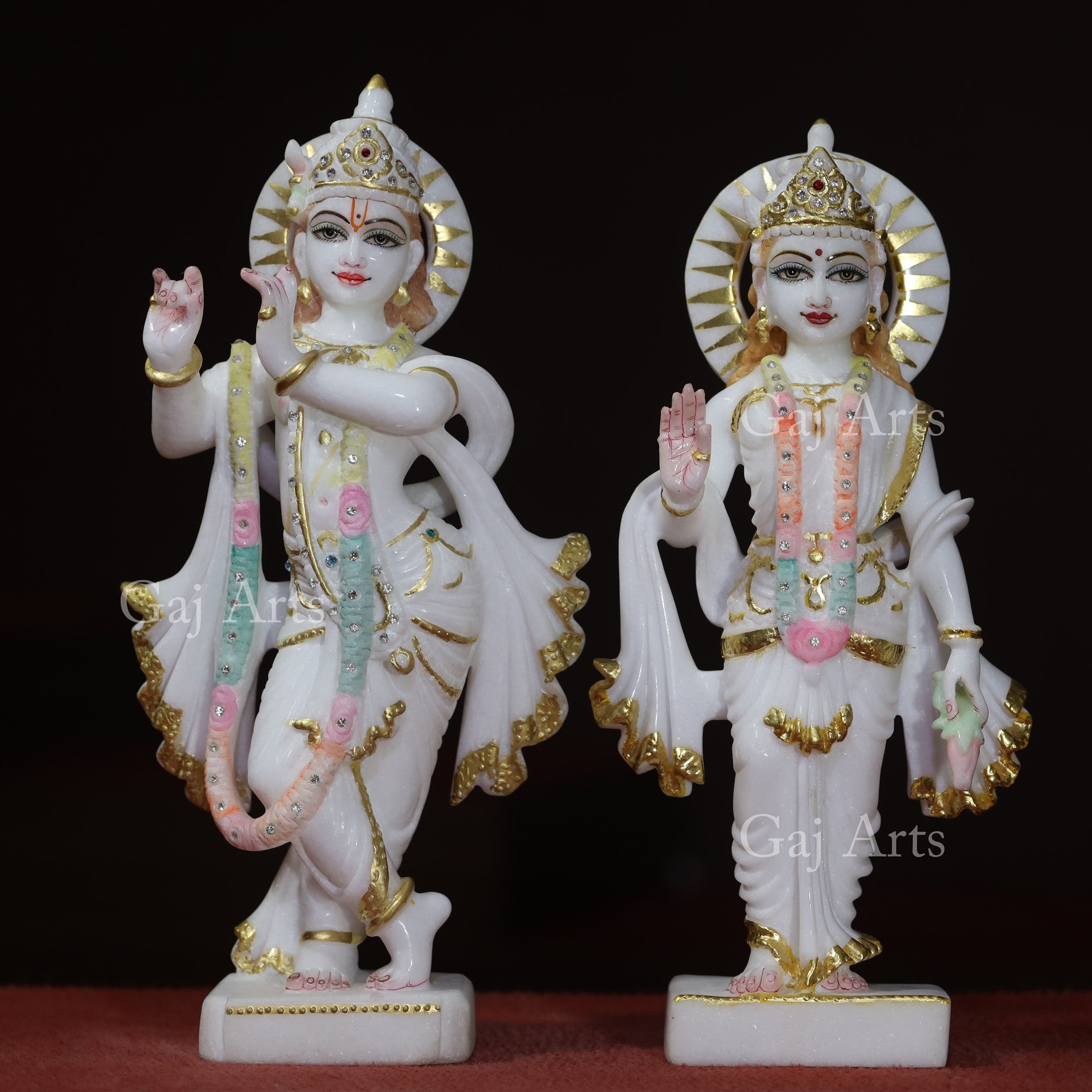 Super White Makrana Marble Radha Krishna Murti | 14 Inch