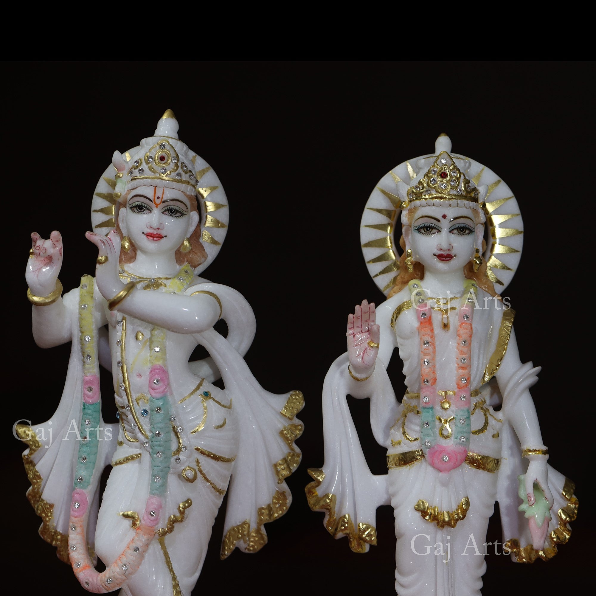 Super White Makrana Marble Radha Krishna Murti | 14 Inch