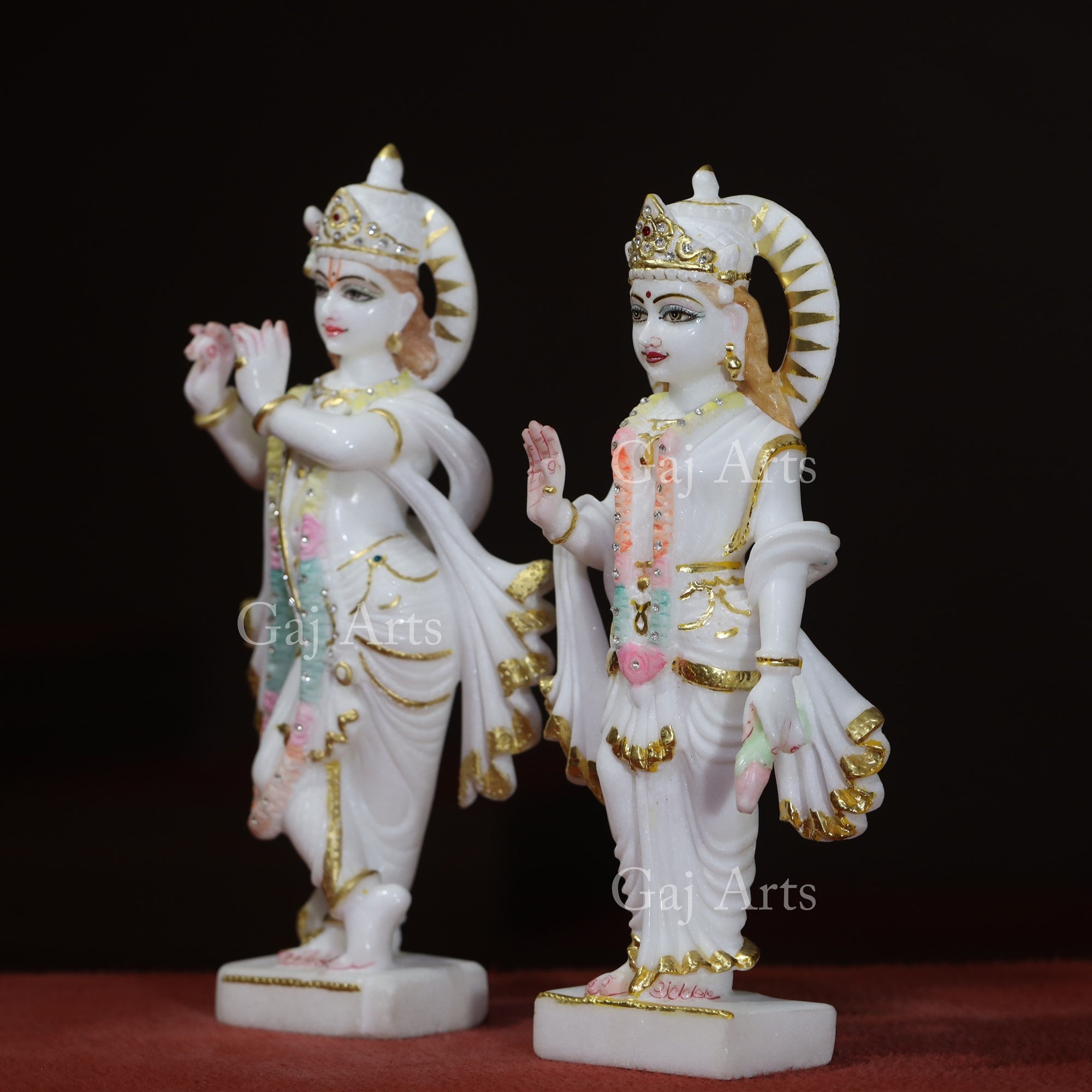 Super White Makrana Marble Radha Krishna Murti | 14 Inch