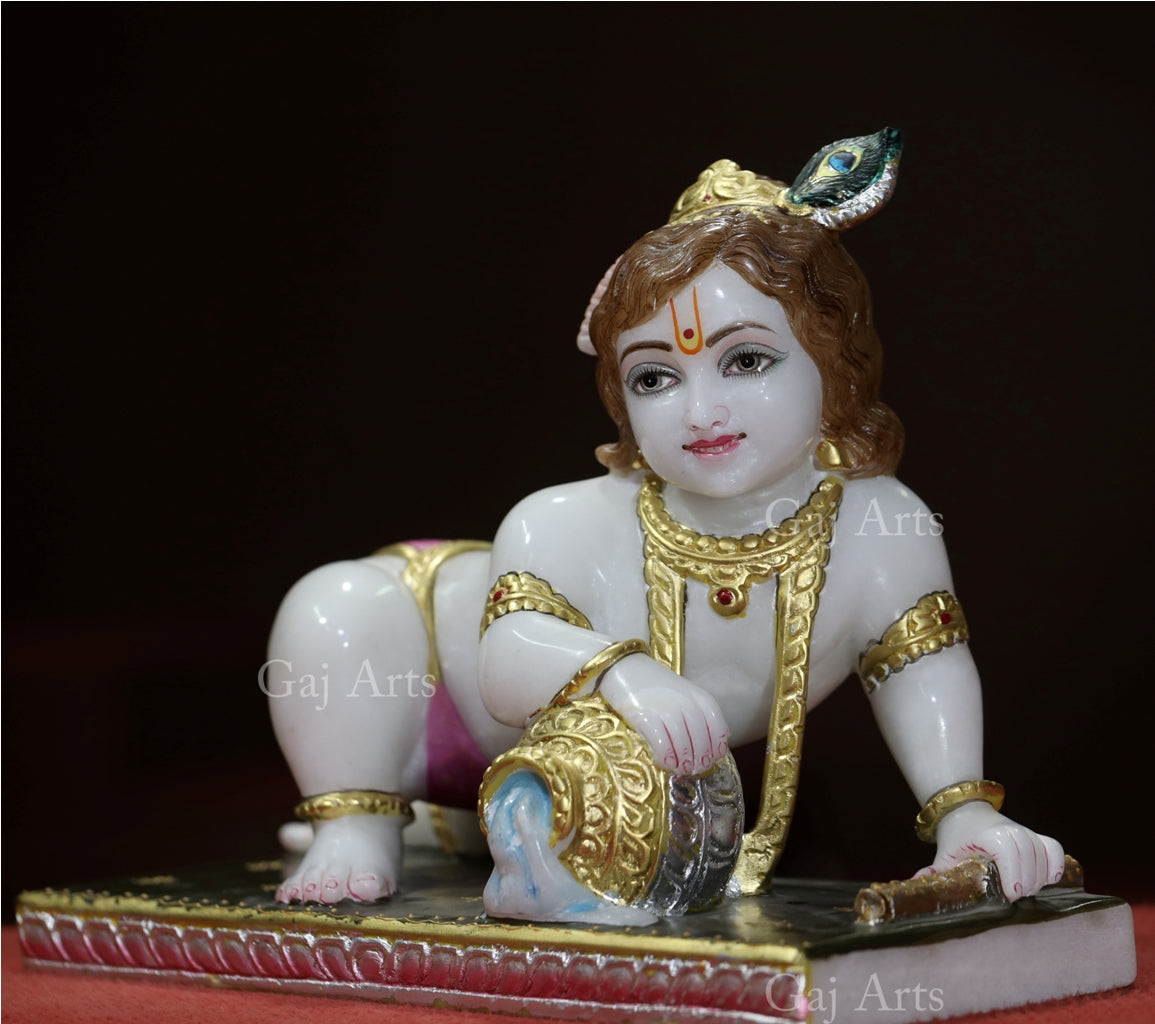 White Makrana Marble Bal Gopal Murti | 14 Inch