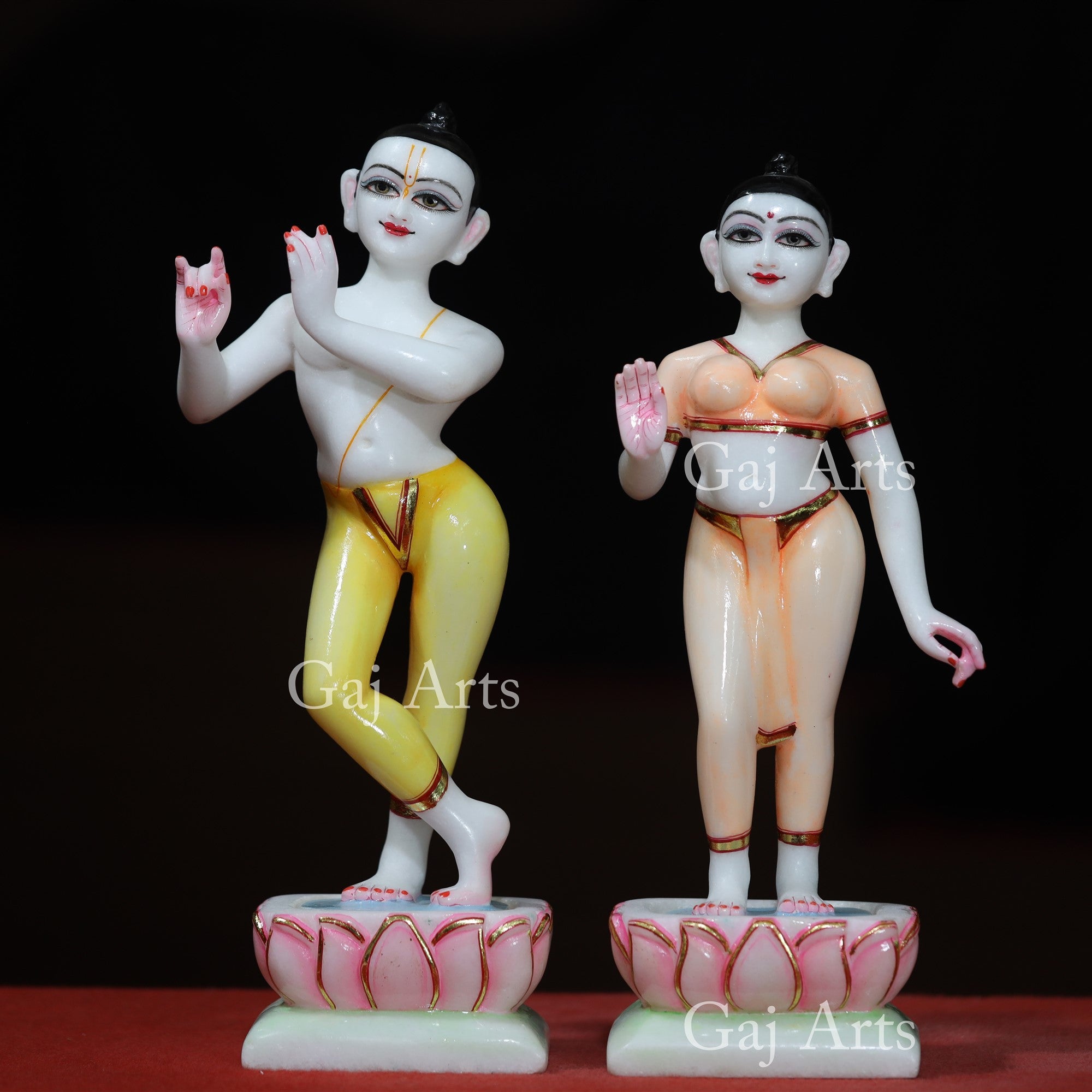 Super White Makrana Marble Iskon Radha Krishna Statue | 15 Inch