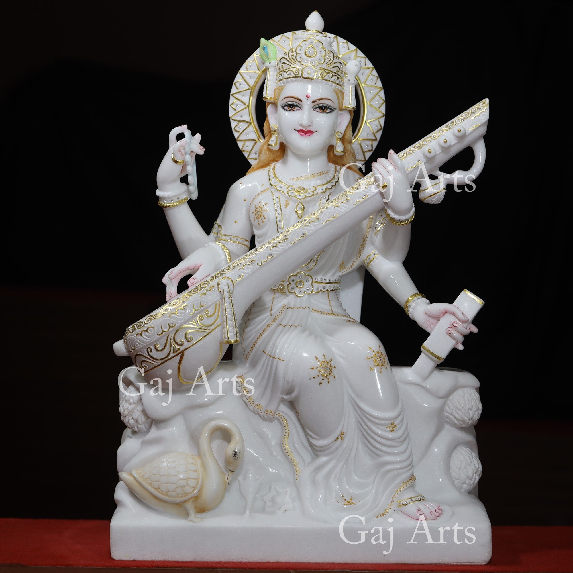 White Marble Saraswati Maa Statue | 30 Inch
