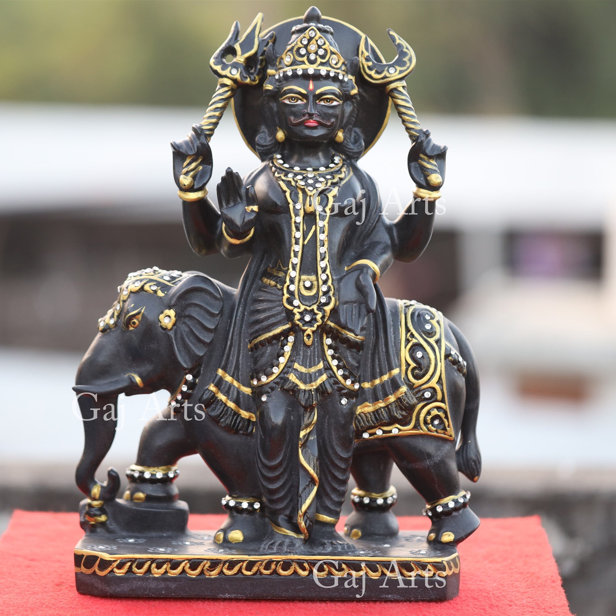 Rajasthan Black Marble Shani Dev Statue with Gold Foil | 15 Inch