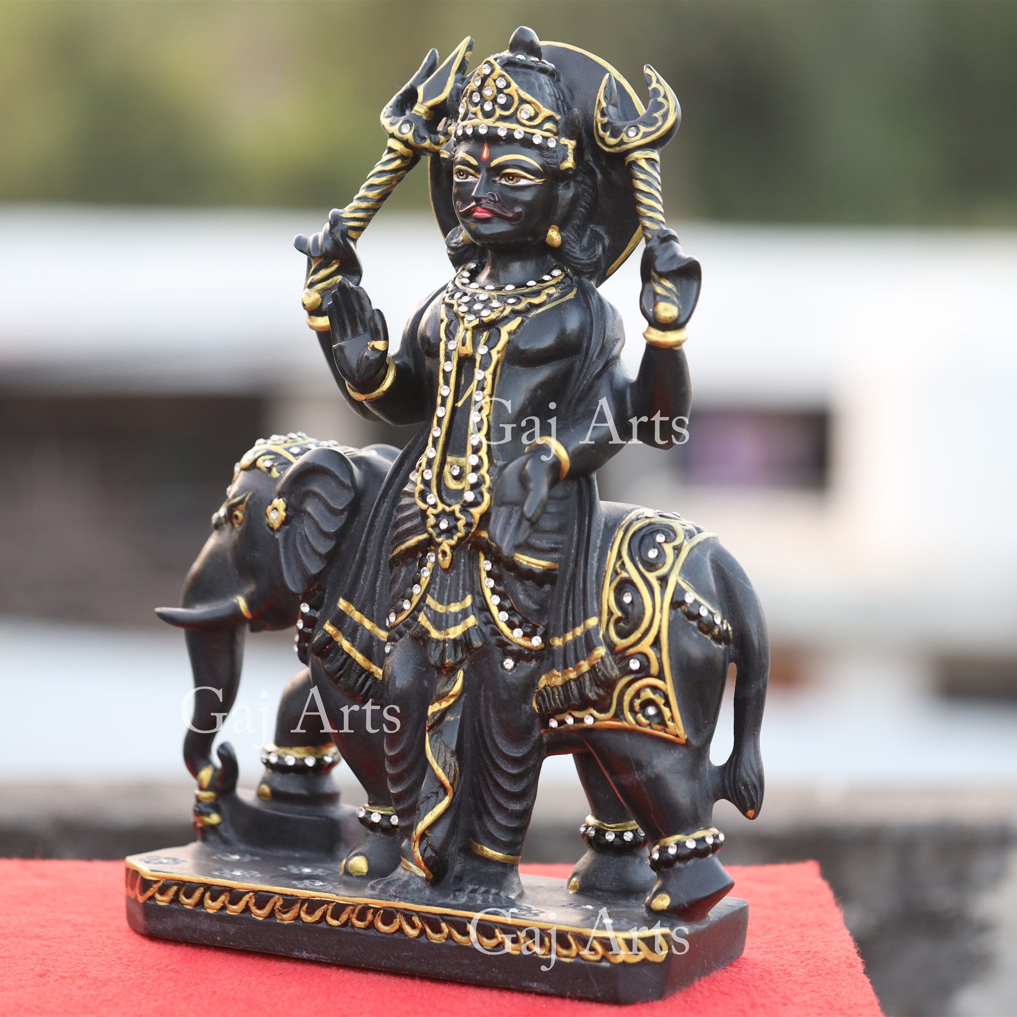 Rajasthan Black Marble Shani Dev Statue with Gold Foil | 15 Inch