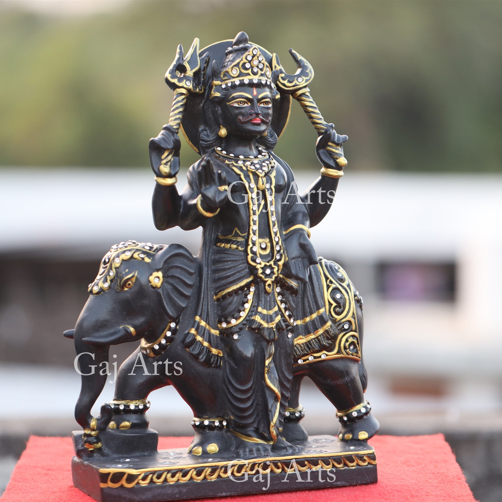 Rajasthan Black Marble Shani Dev Statue with Gold Foil | 15 Inch