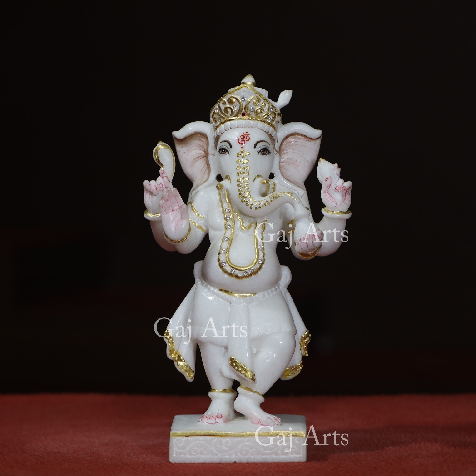 Super White Marble Dancing Ganesh Idol | 12 Inch