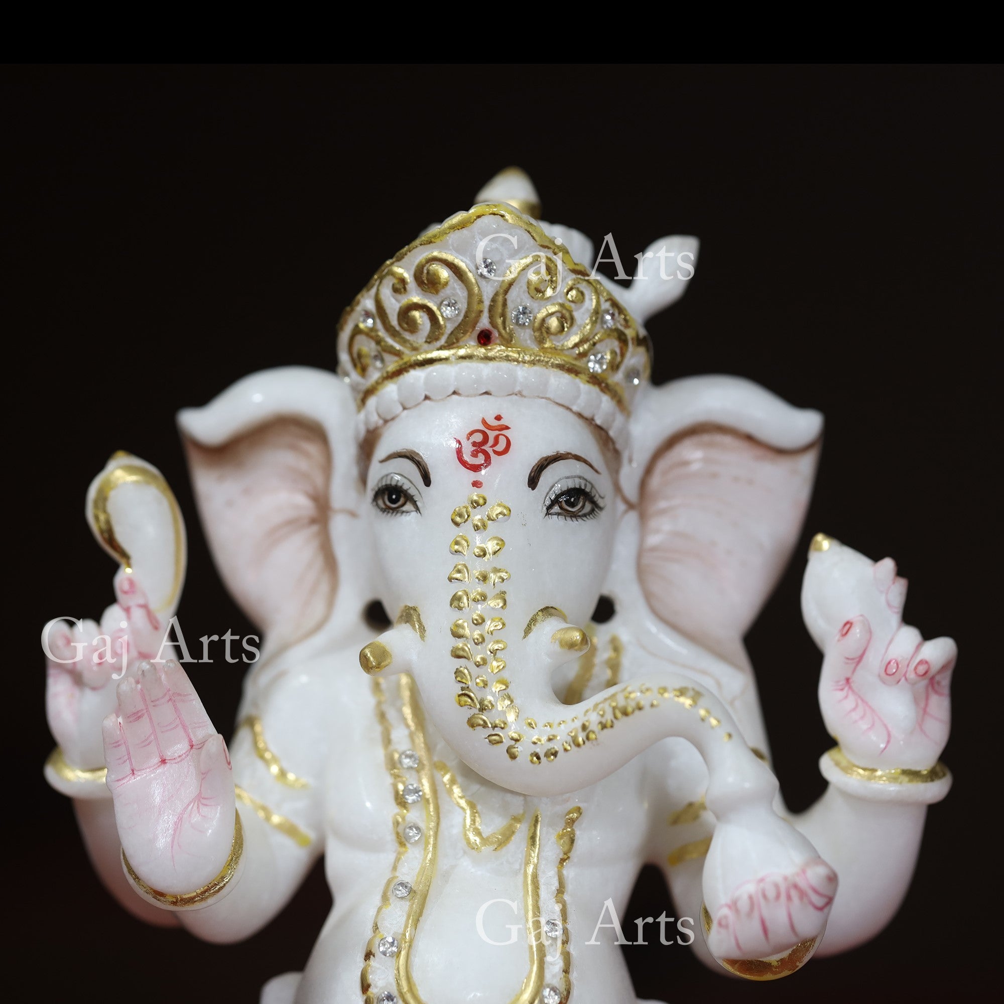 Super White Marble Dancing Ganesh Idol | 12 Inch