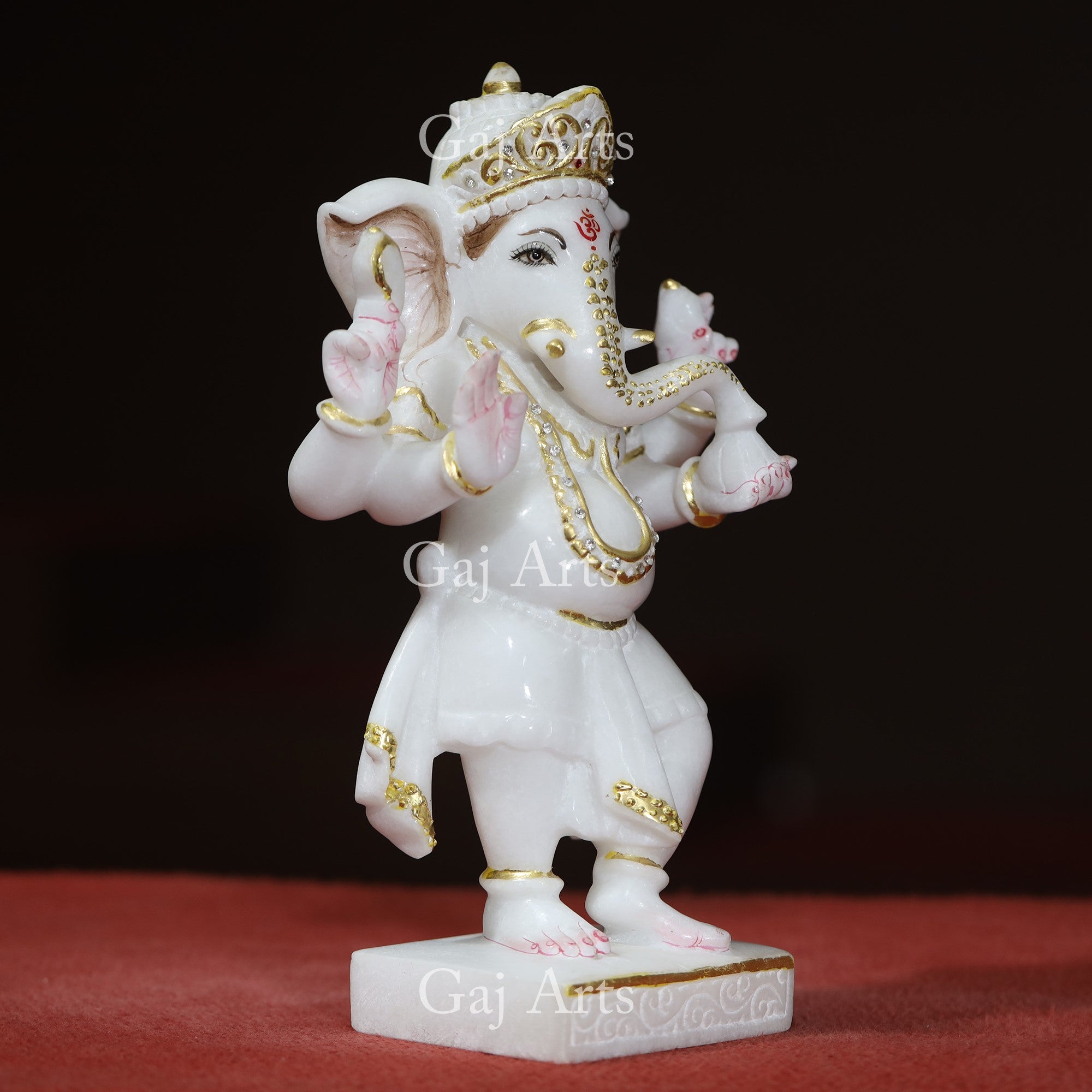Super White Marble Dancing Ganesh Idol | 12 Inch