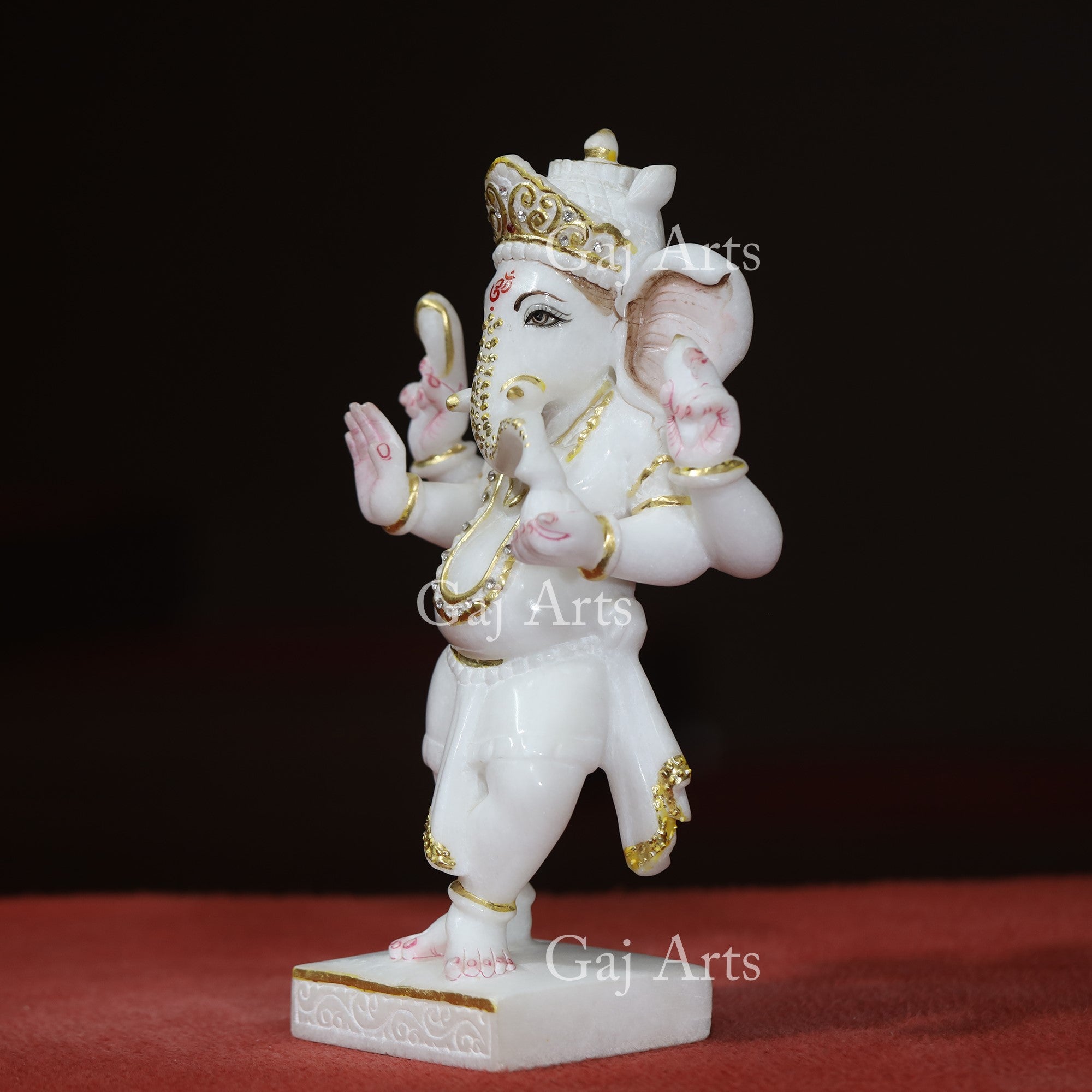 Super White Marble Dancing Ganesh Idol | 12 Inch