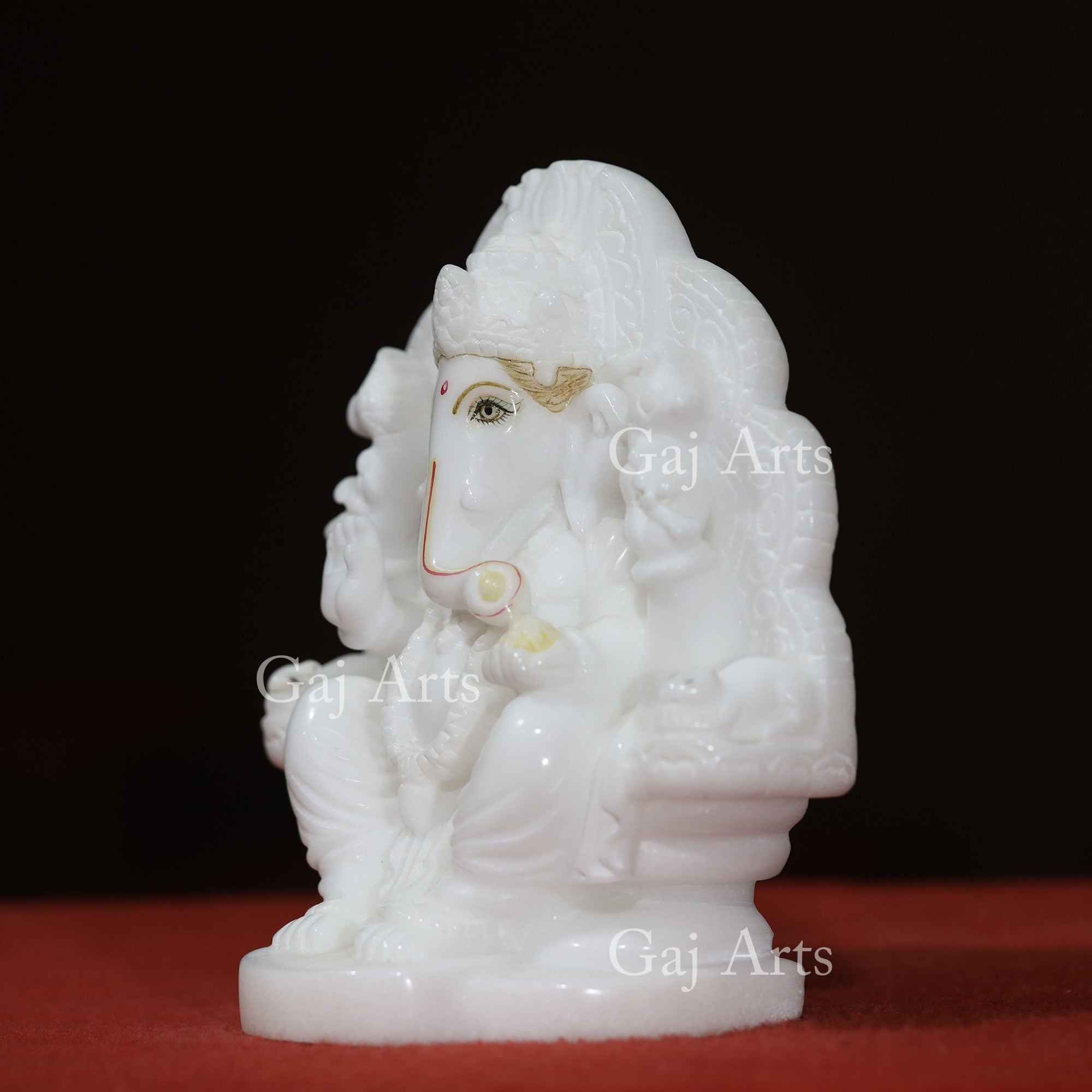 Super White Makrana Marble Ganesh Idol | 8 Inch