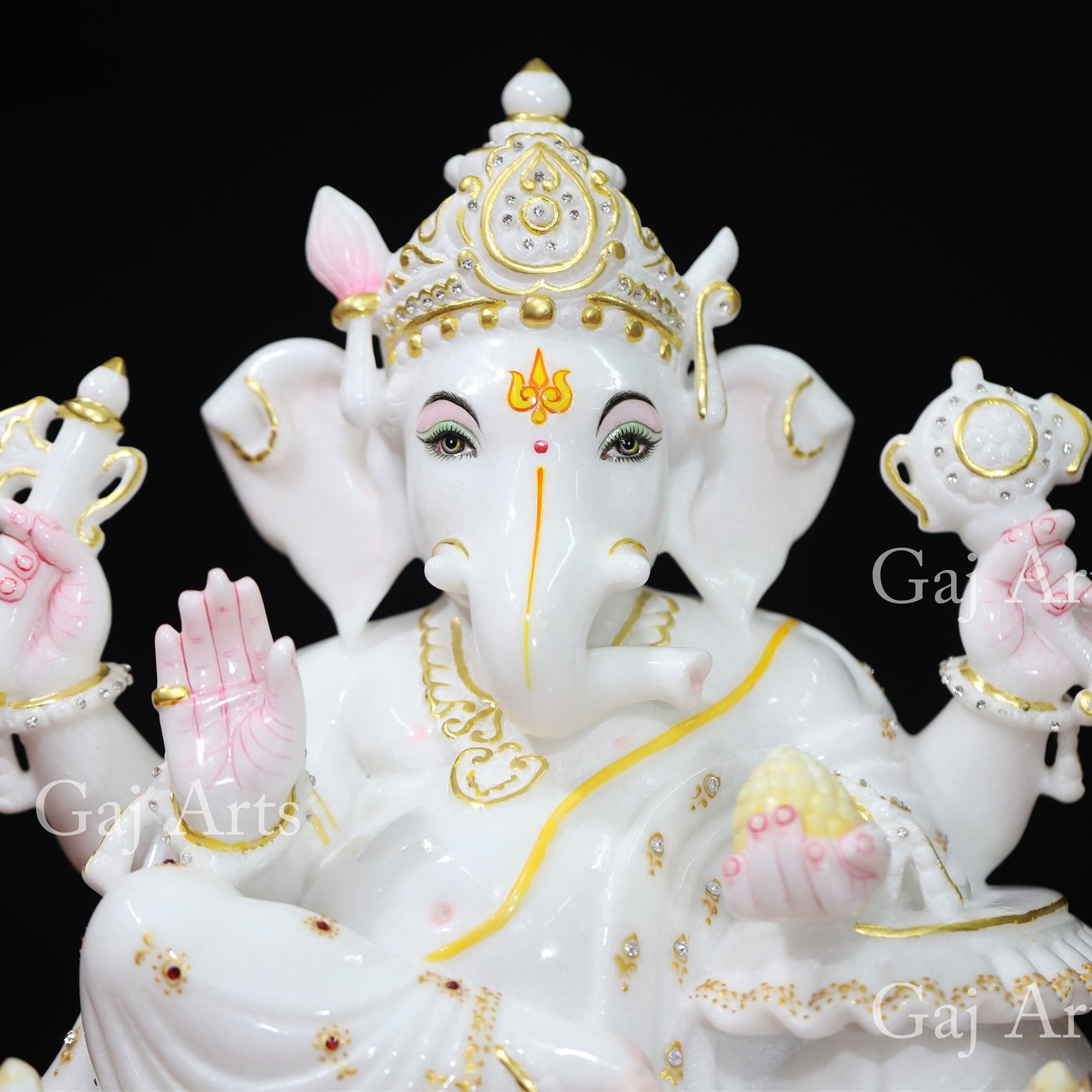 Super White Vietnam Marble Ganesh Idol | 17 Inch
