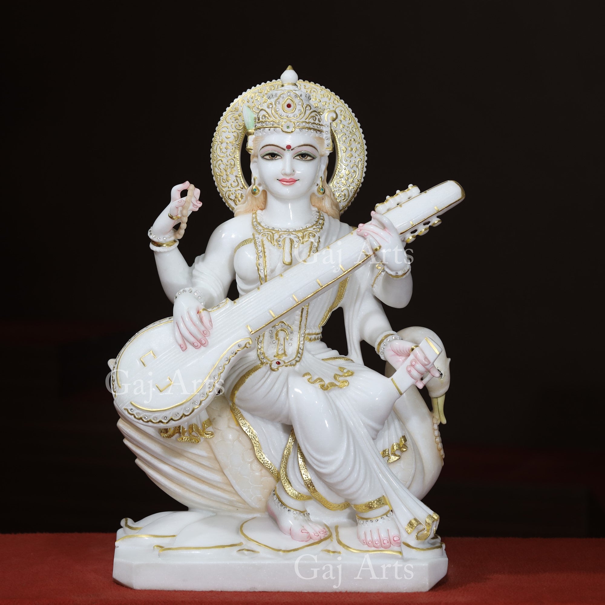 White Marble Saraswati Mata Statue | 27 Inch