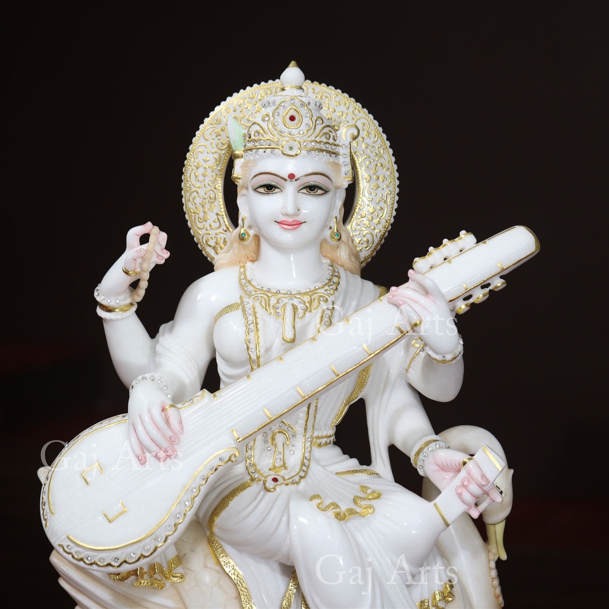 White Marble Saraswati Mata Statue | 27 Inch