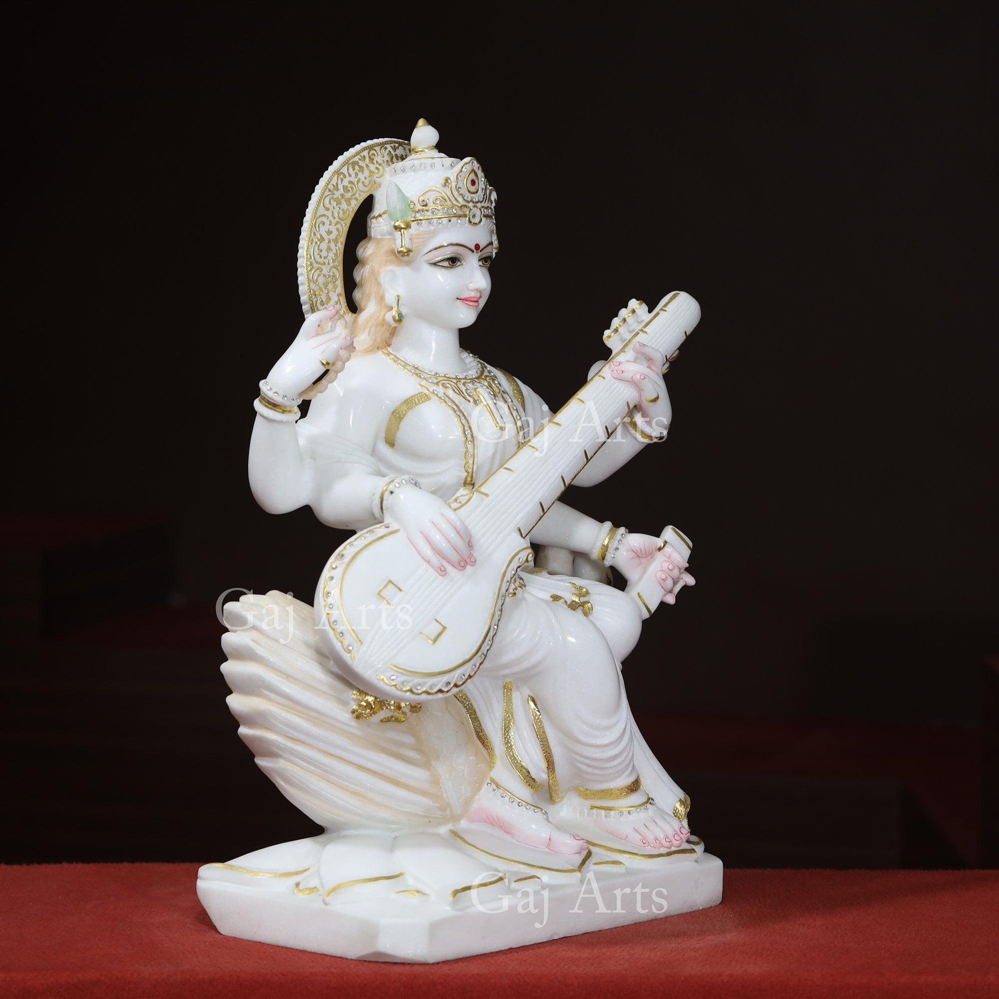White Marble Saraswati Mata Statue | 27 Inch