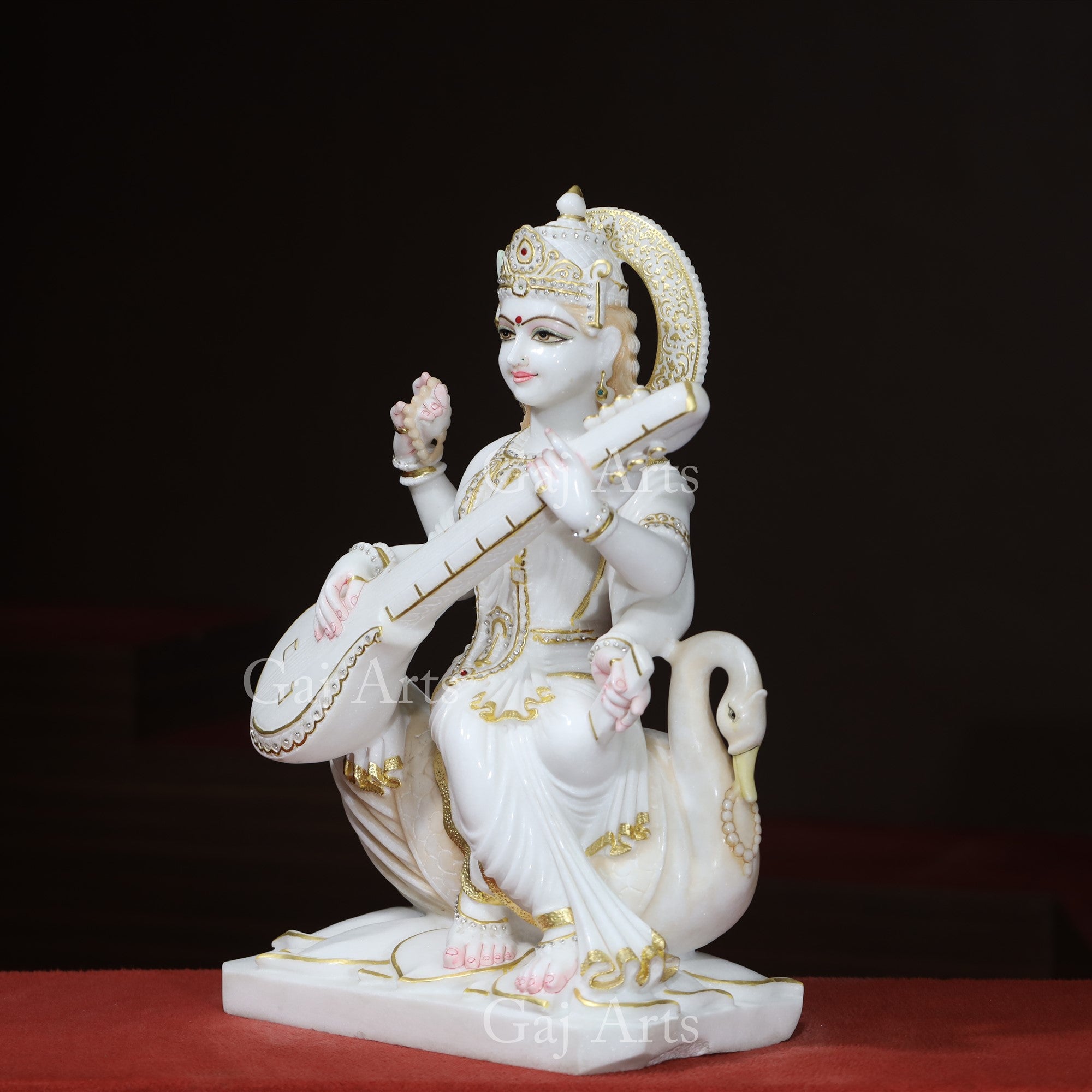White Marble Saraswati Mata Statue | 27 Inch