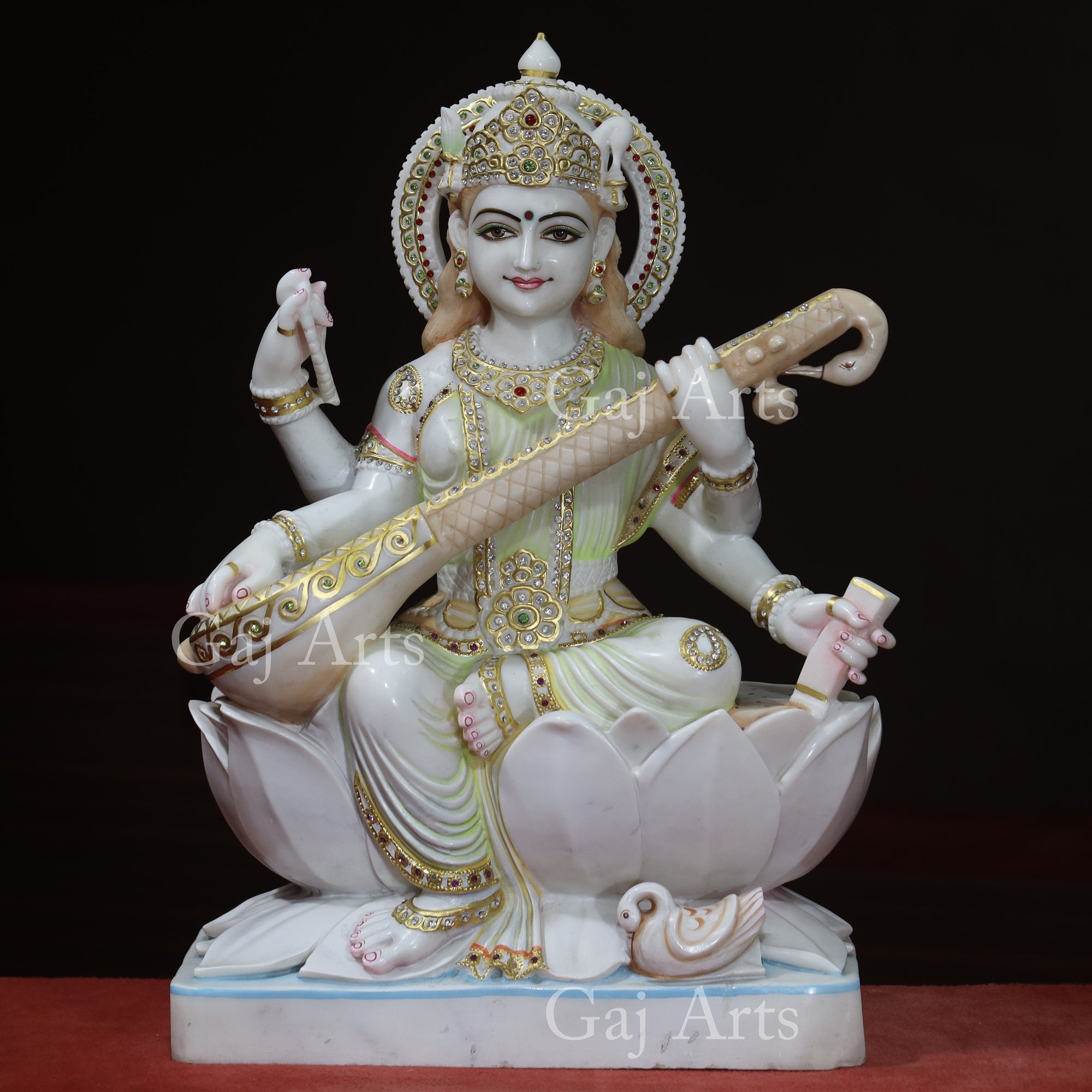White Marble Saraswati Mata Murti | 30 Inch