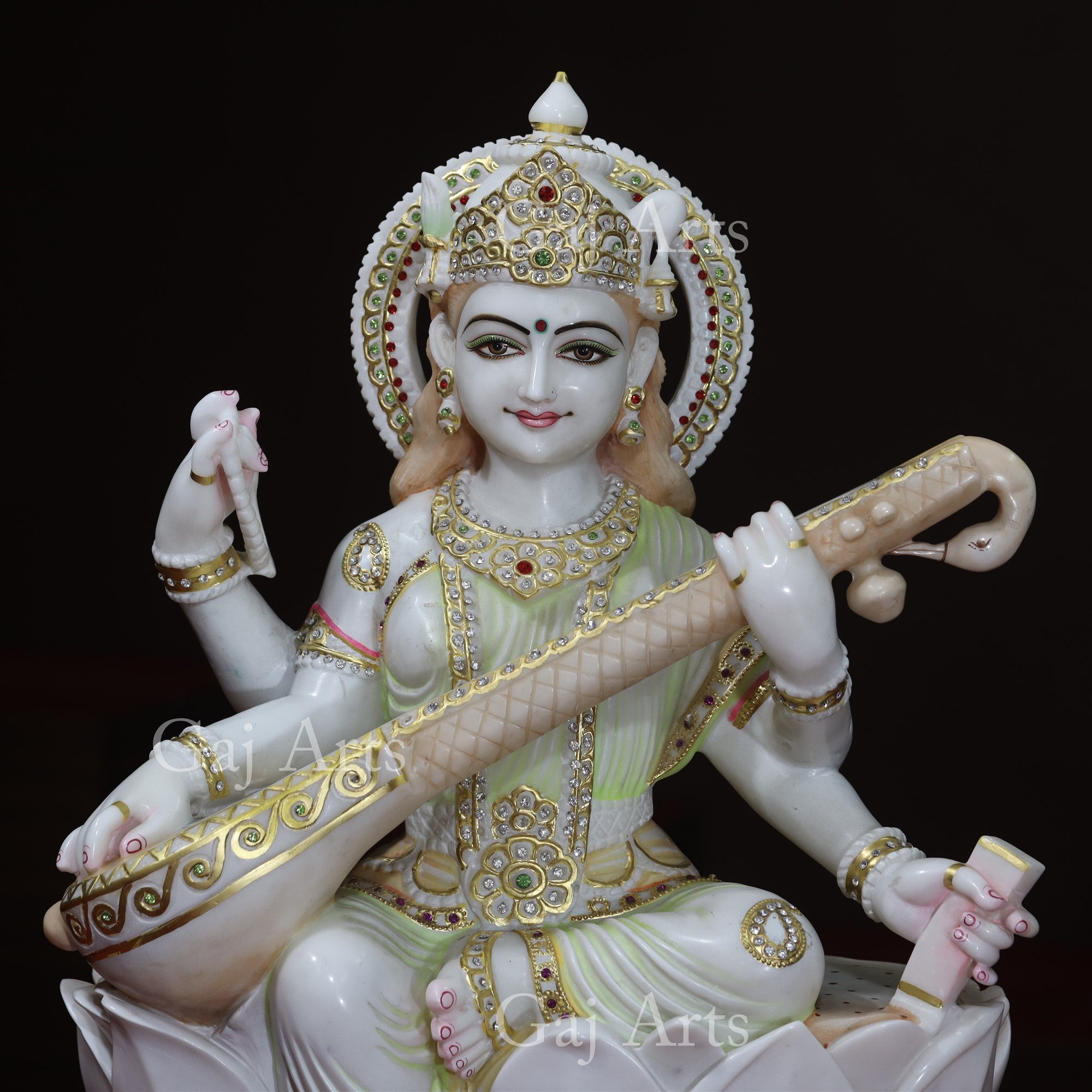White Marble Saraswati Mata Murti | 30 Inch