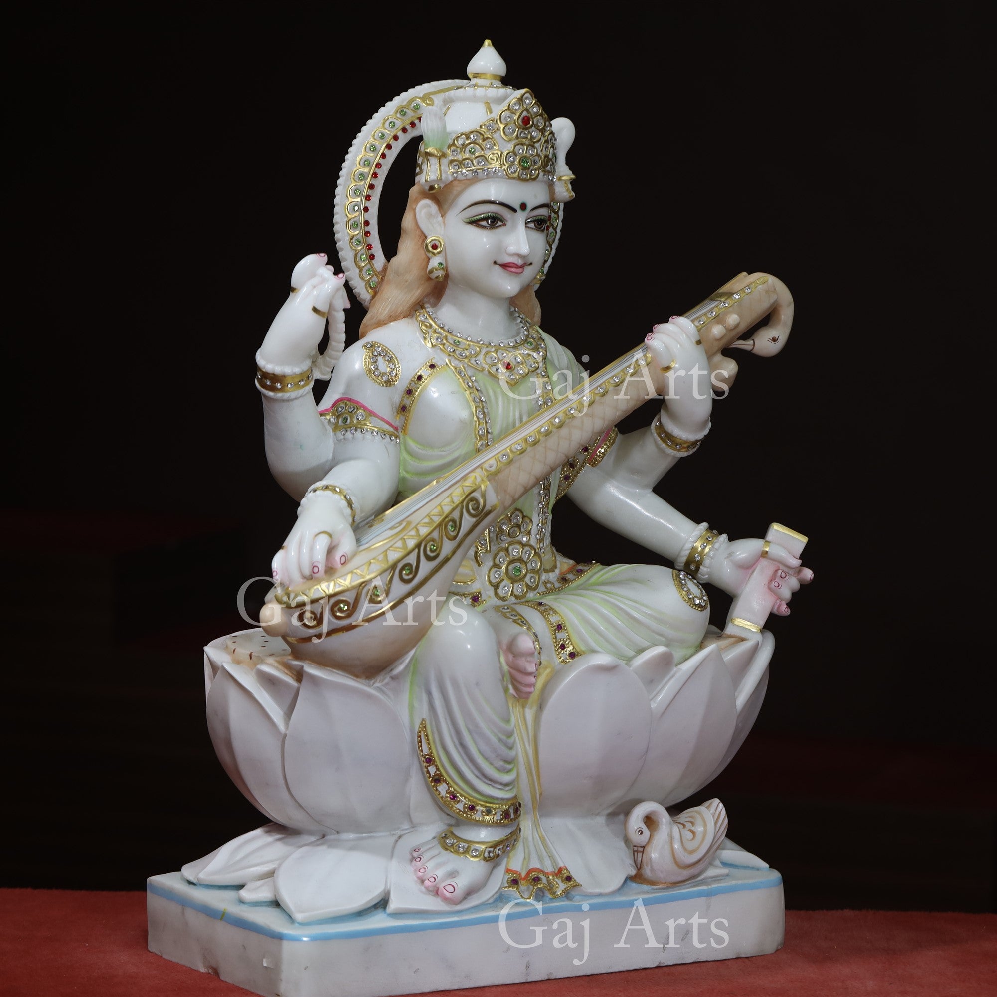 White Marble Saraswati Mata Murti | 30 Inch