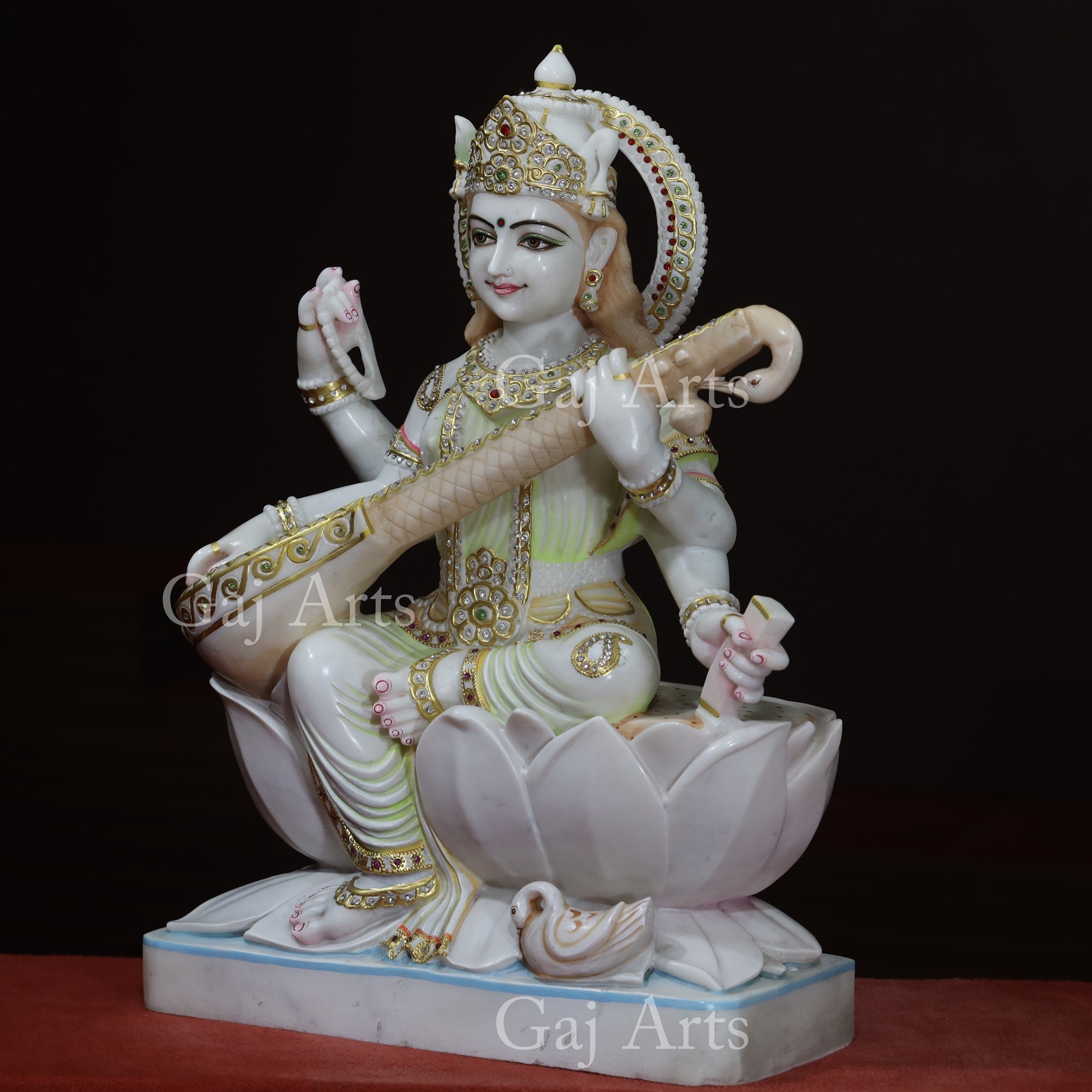 White Marble Saraswati Mata Murti | 30 Inch
