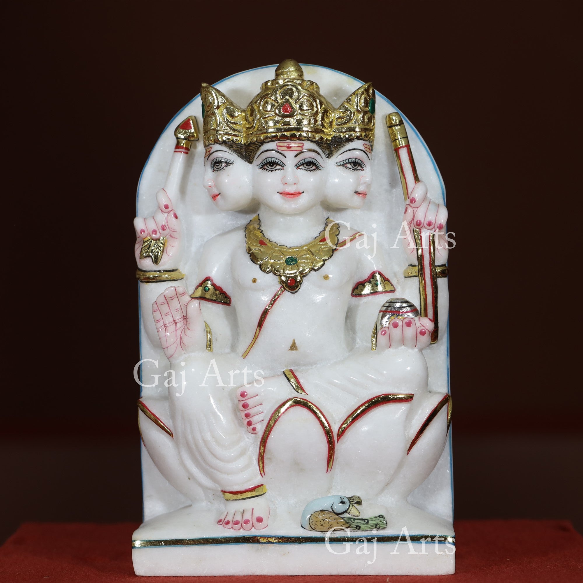 Makrana White Marble Kartikeya Statue with Gold Accent Panel | 12 Inch