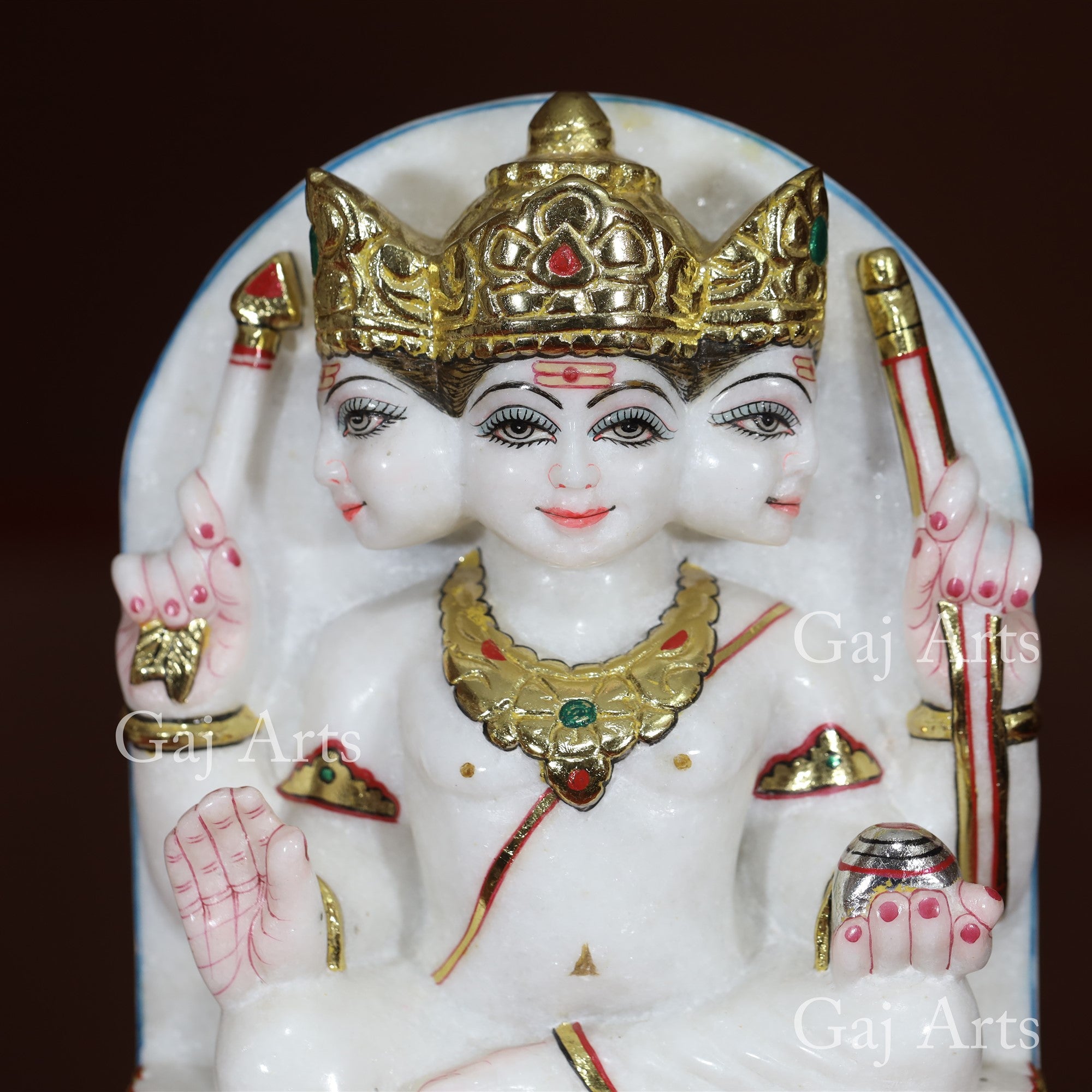 Makrana White Marble Kartikeya Statue with Gold Accent Panel | 12 Inch