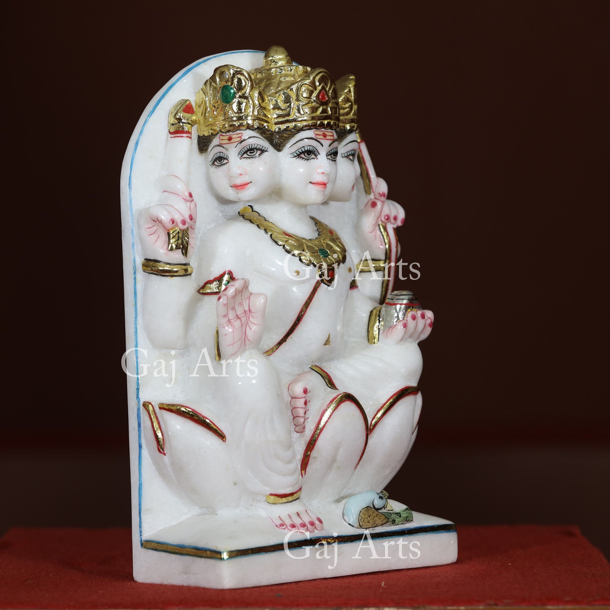 Makrana White Marble Kartikeya Statue with Gold Accent Panel | 12 Inch