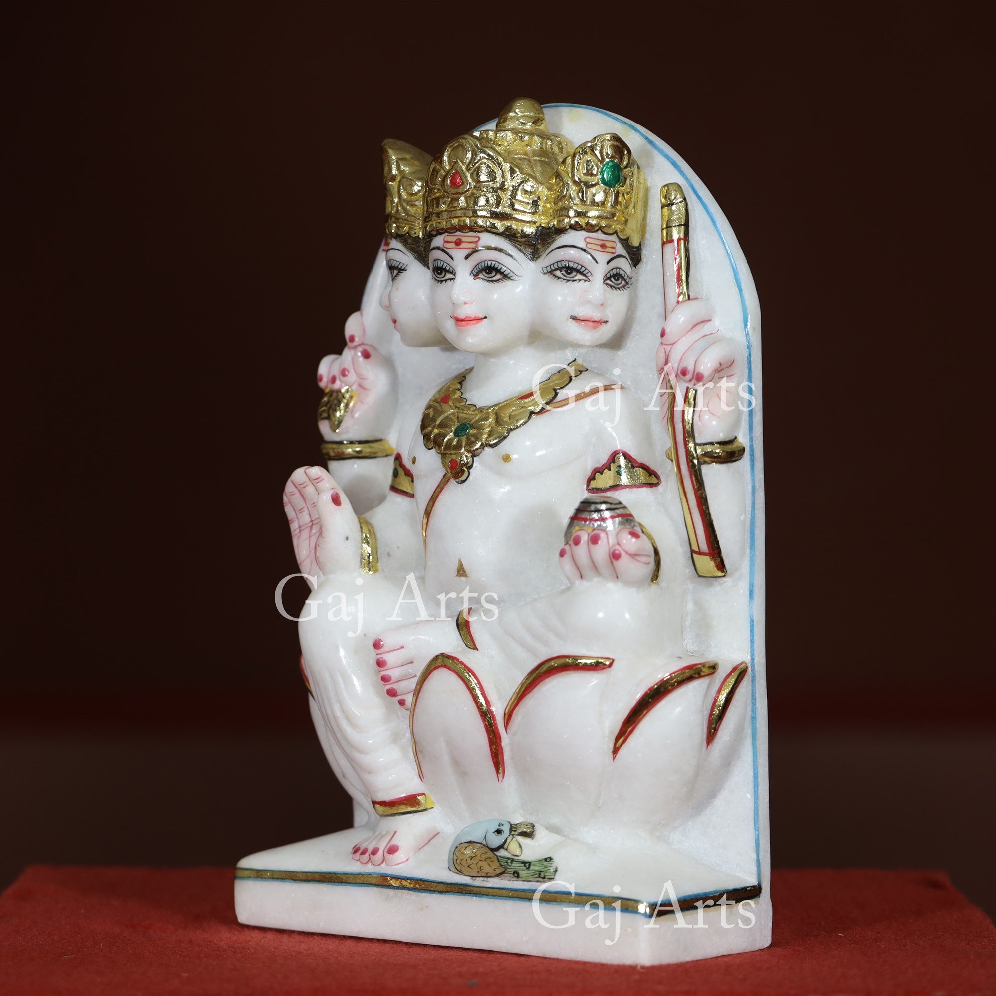 Makrana White Marble Kartikeya Statue with Gold Accent Panel | 12 Inch